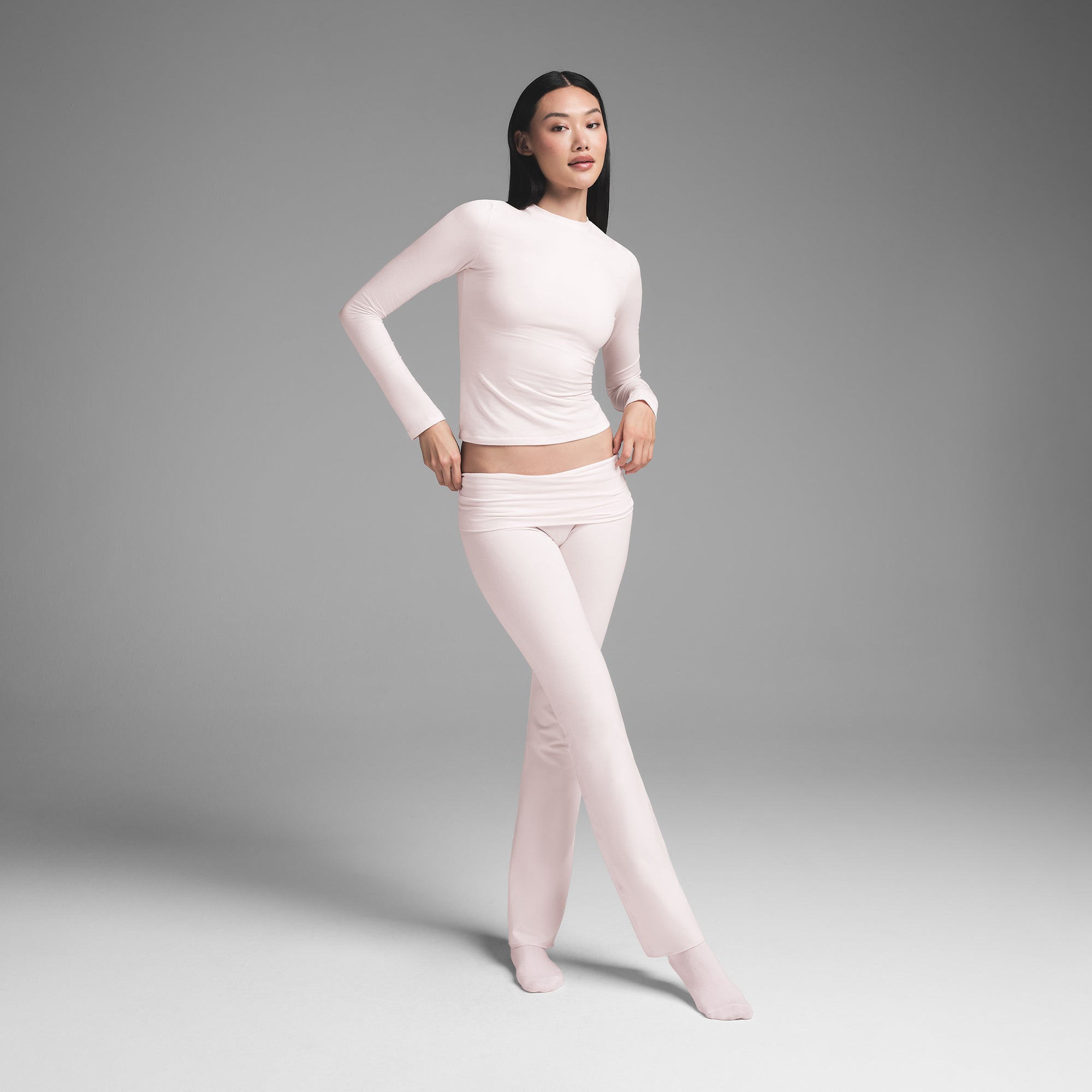 COTTON JERSEY LONG SLEEVE T-SHIRT | BARELY PINK