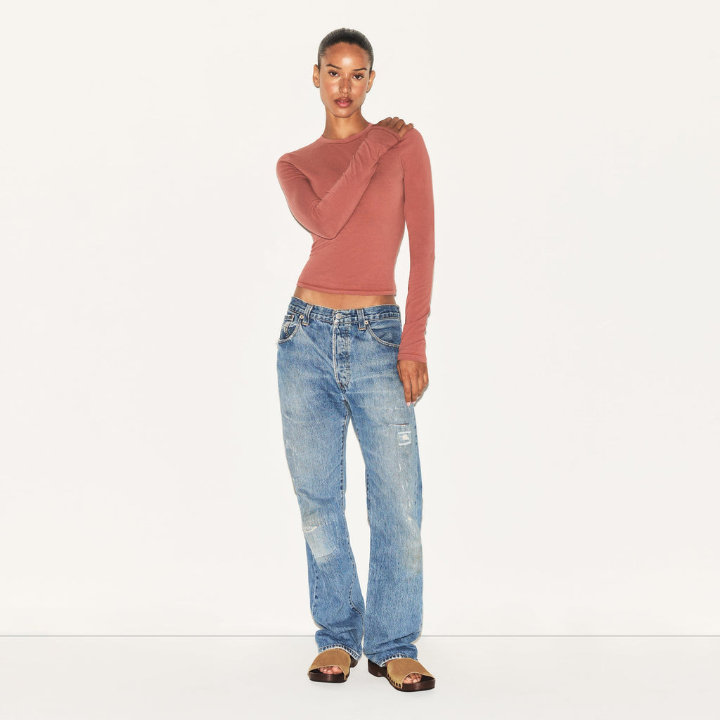 COTTON JERSEY LONG SLEEVE T-SHIRT | REDWOOD