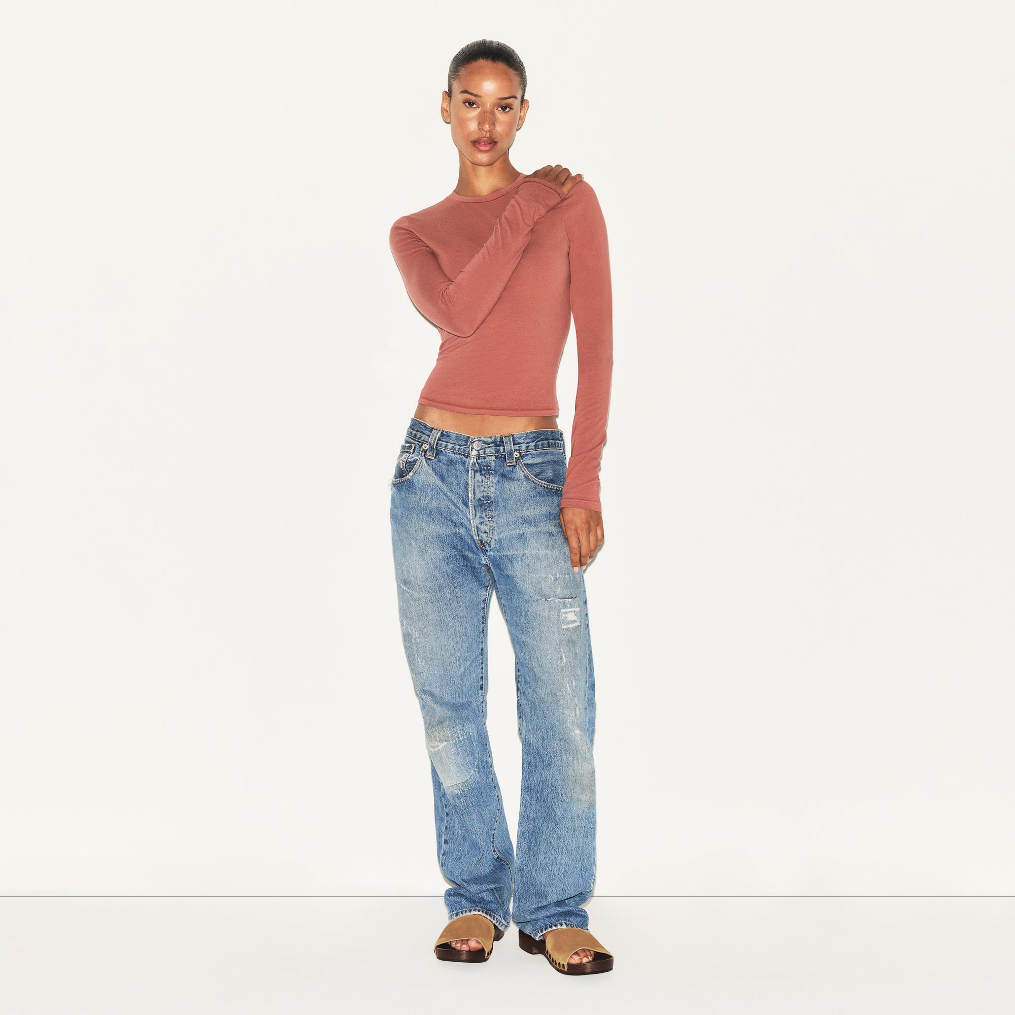 COTTON JERSEY LONG SLEEVE T-SHIRT | REDWOOD