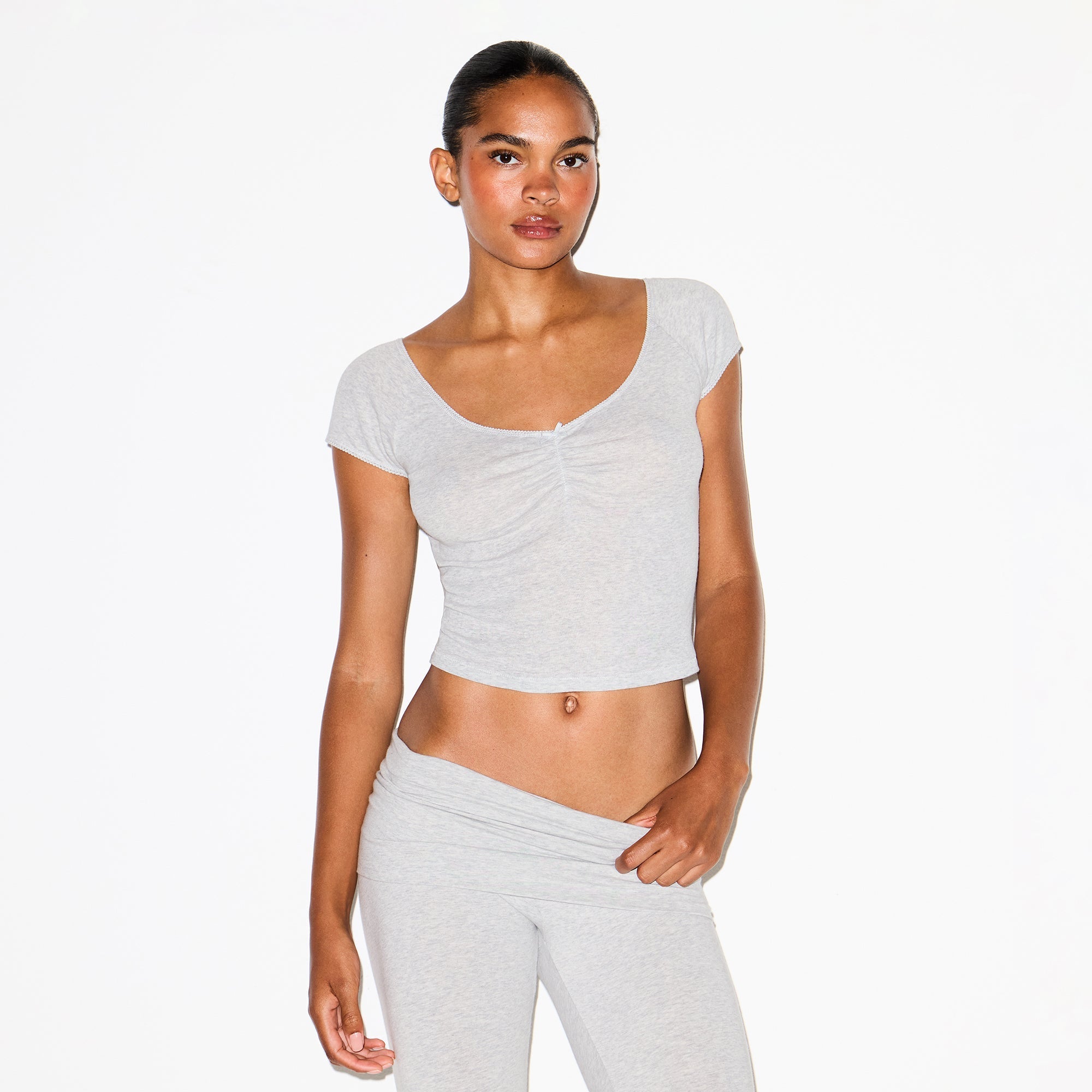 COTTON JERSEY FOLDOVER CAPRI | LIGHT HEATHER GREY