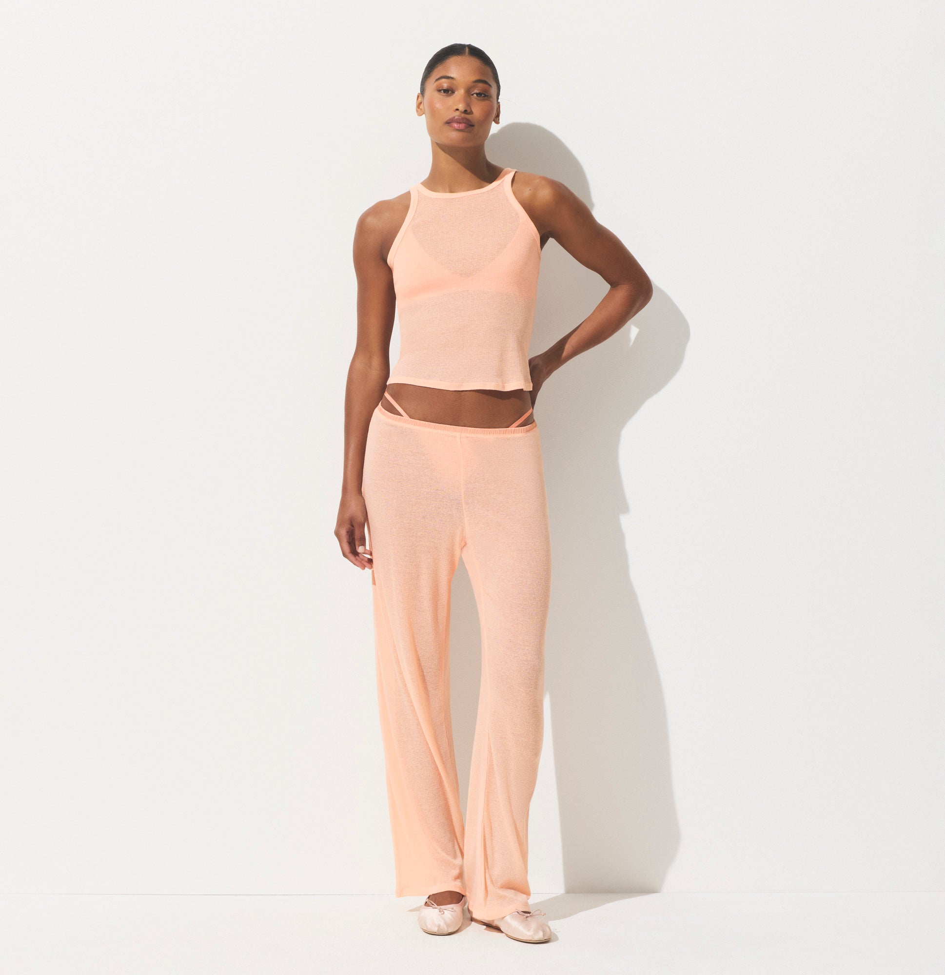 SHEER RIB STRAIGHT LEG PANT | VILLA