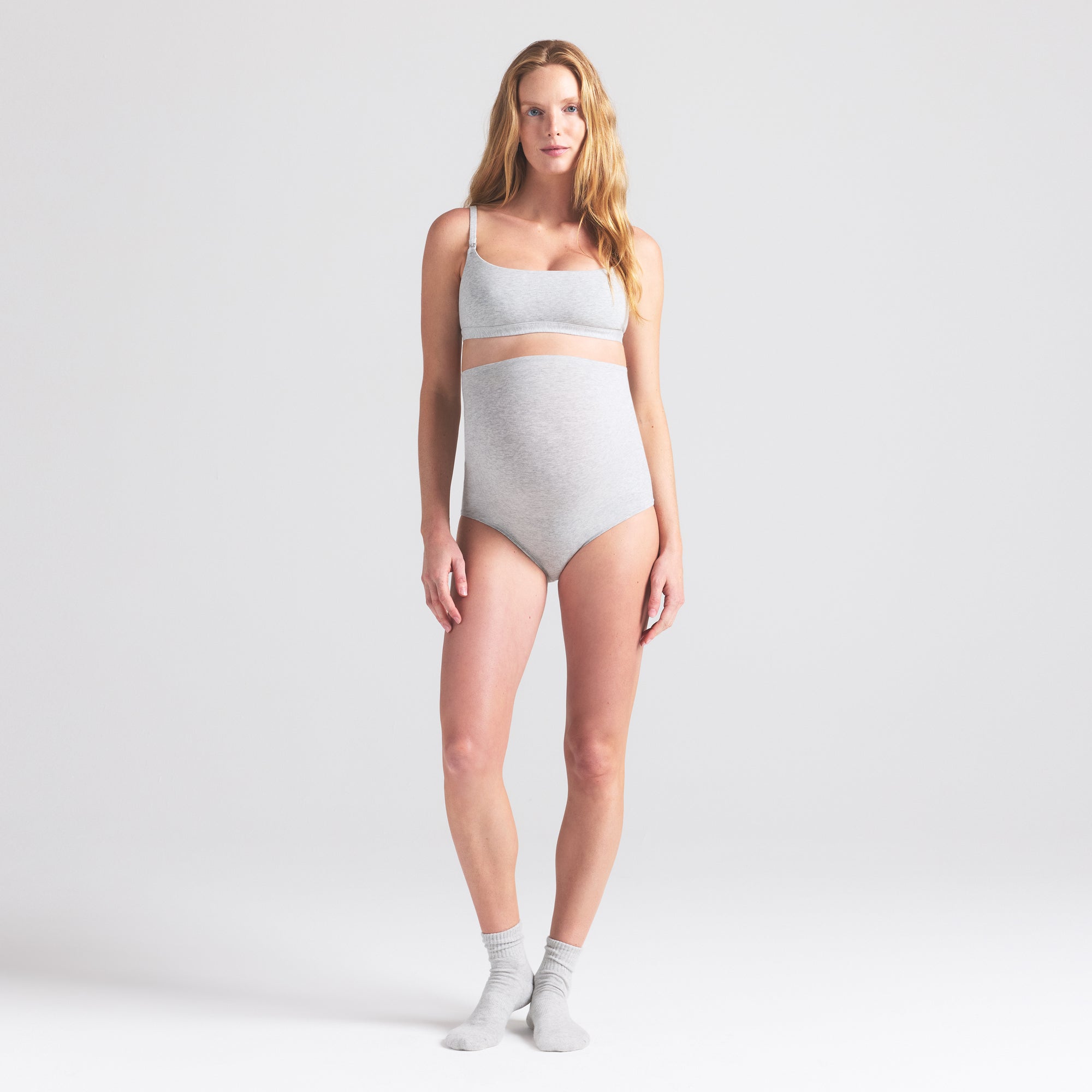 COTTON JERSEY MATERNITY HIGH-WAISTED BRIEF | LIGHT HEATHER GREY