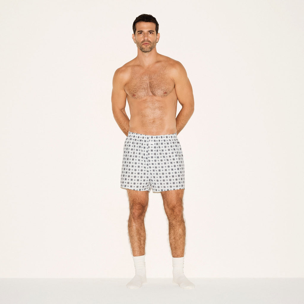 COTTON POPLIN MENS BOXER | PLATINUM FOULARD PRINT