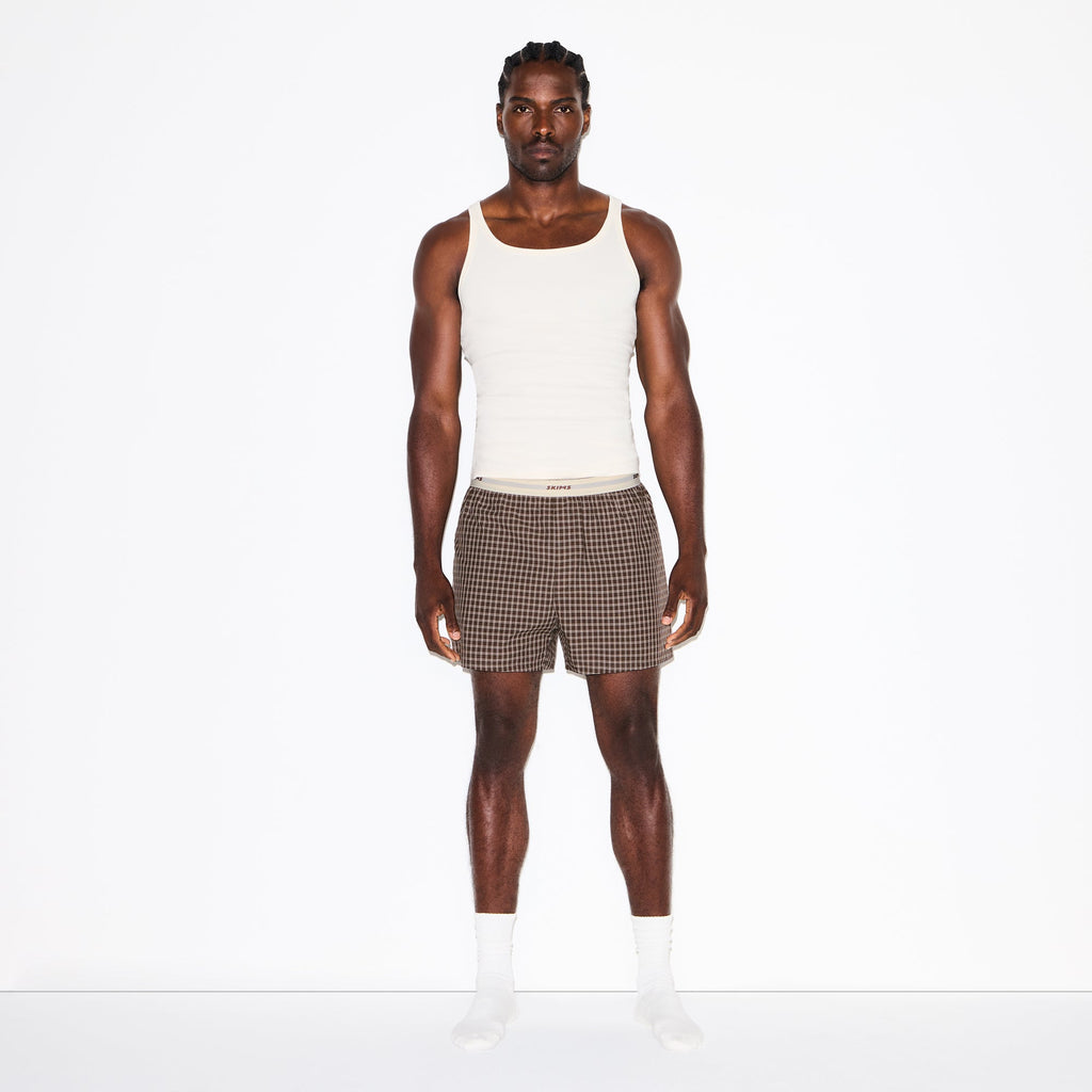 COTTON POPLIN MENS LOGO BAND BOXER | ESPRESSO CHECK