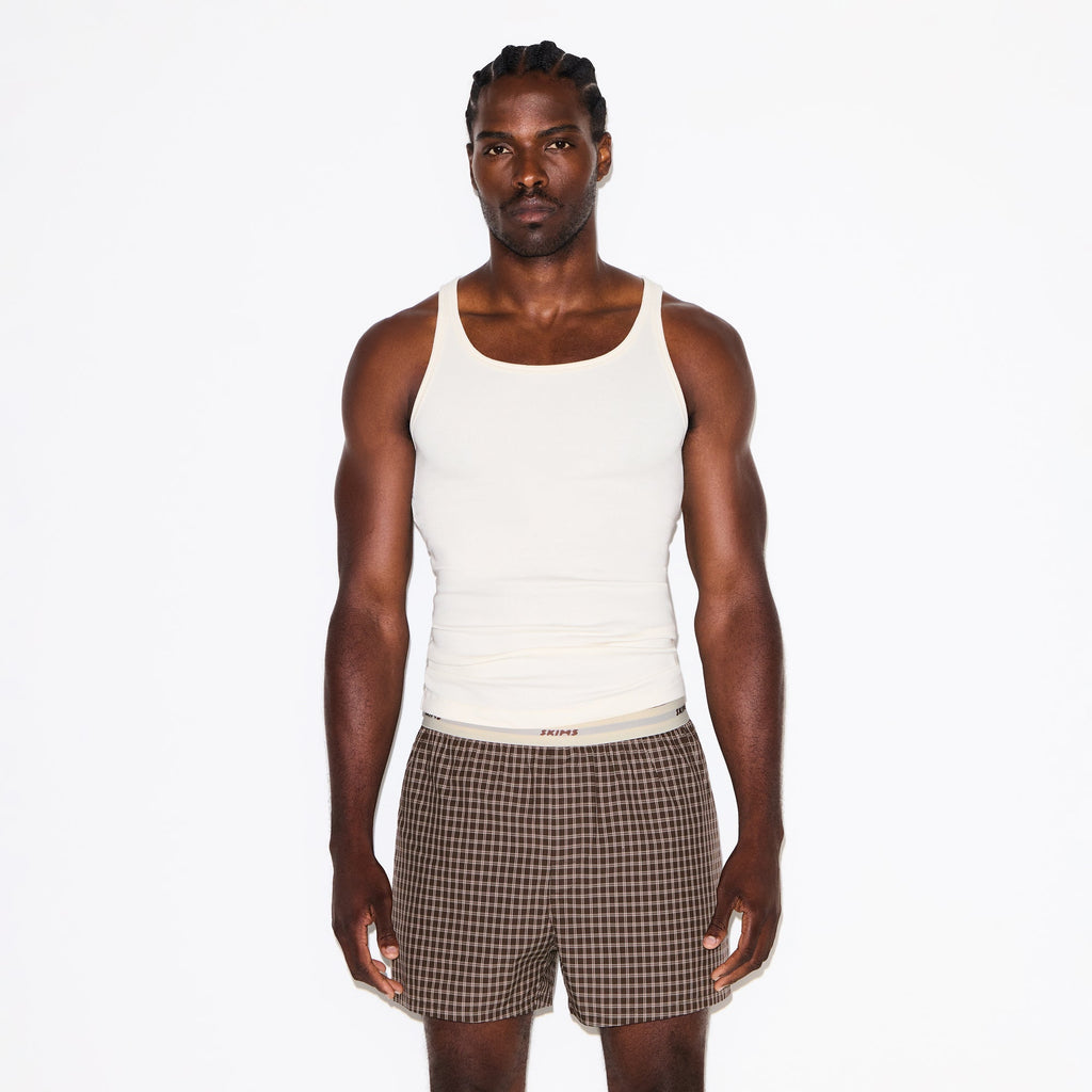 COTTON POPLIN MENS LOGO BAND BOXER | ESPRESSO CHECK
