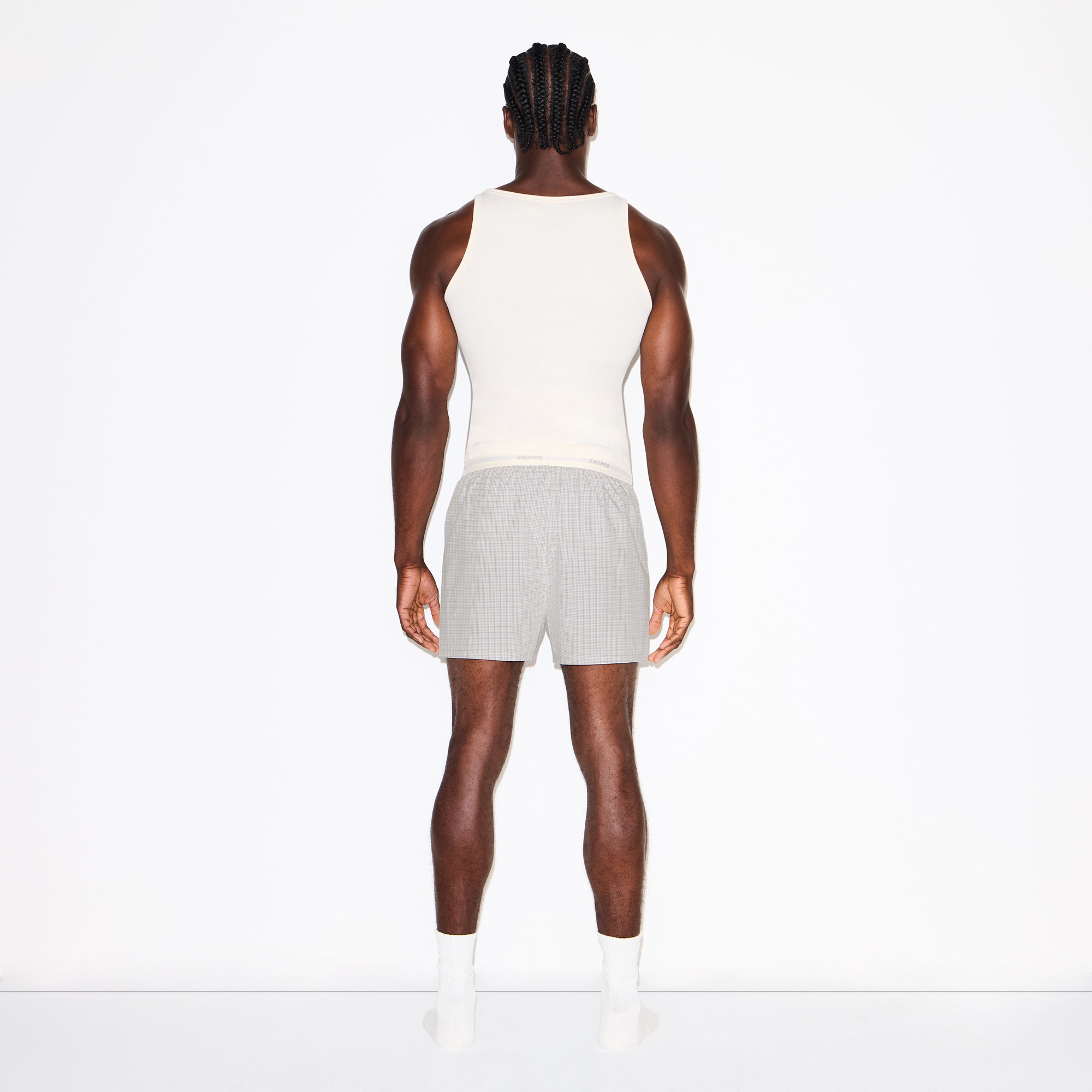 COTTON POPLIN MENS LOGO BAND BOXER | SILVER CHECK