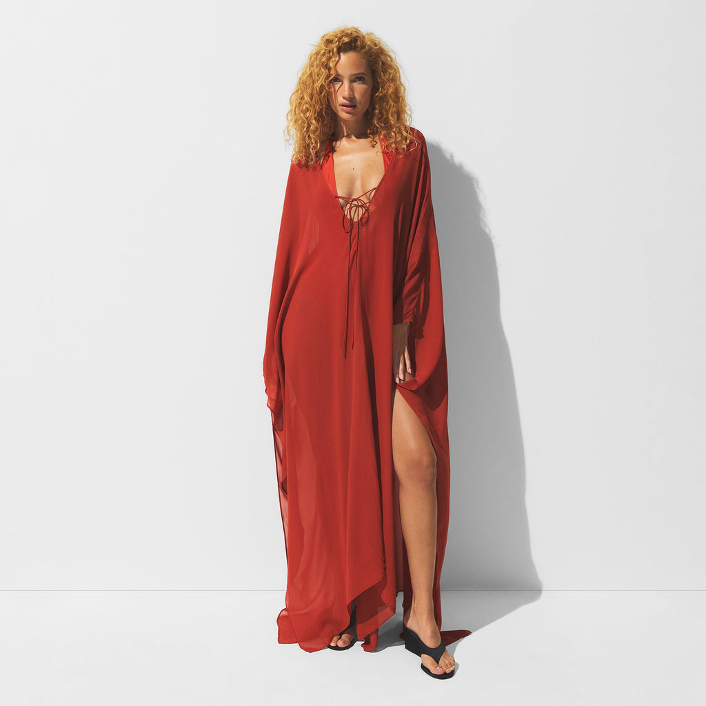 SHEER COVER-UPS LONG KAFTAN | AUBURN