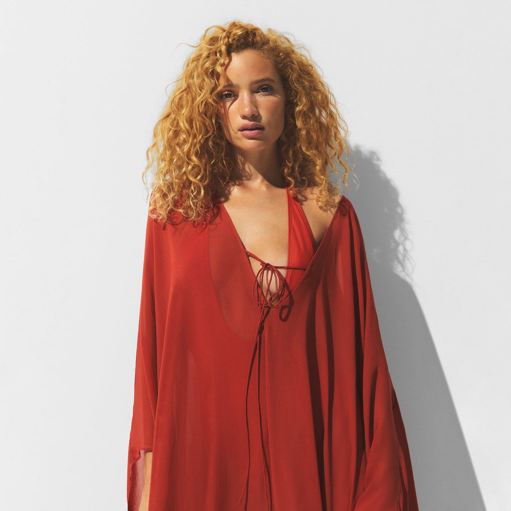 SHEER COVER-UPS LONG KAFTAN | AUBURN