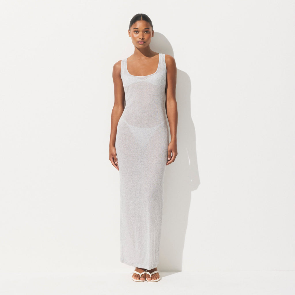 SHEER RIB LONG DRESS | LIGHT HEATHER GREY
