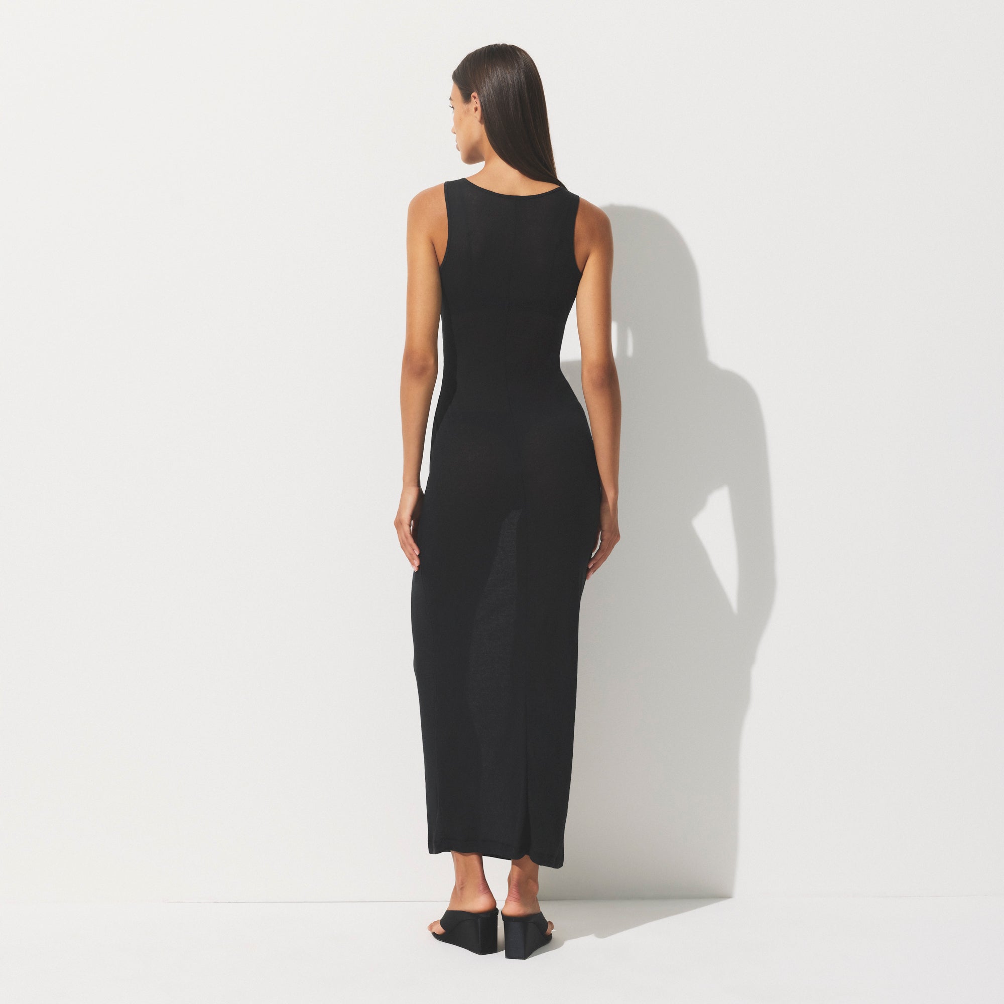 SHEER RIB LONG DRESS | SOOT