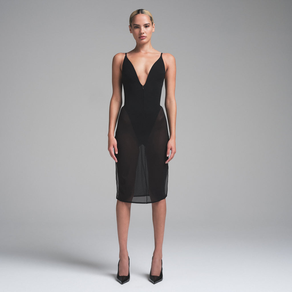 SKIMS BODY MESH PLUNGE MIDI DRESS | ONYX