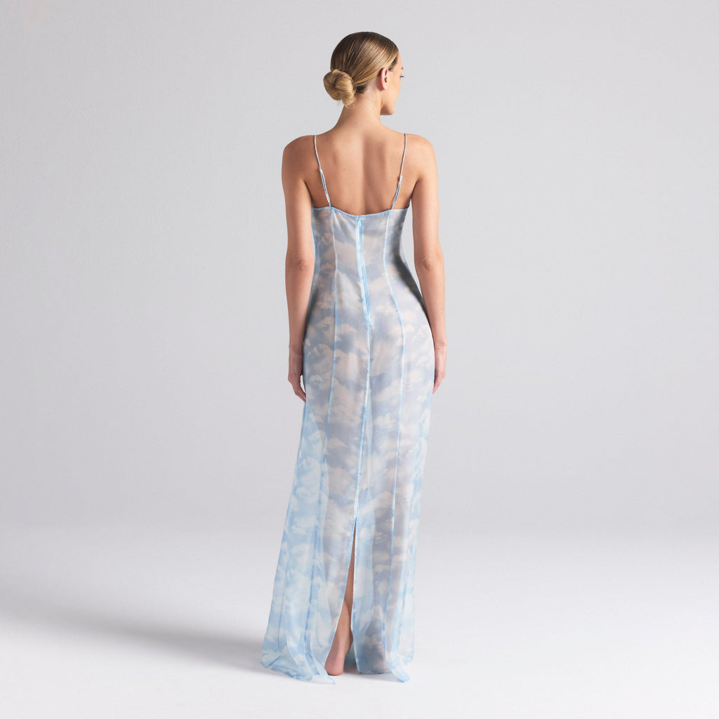 SKIMS ROMANCE LONG SLIP DRESS | BLUE QUARTZ CLOUD PRINT