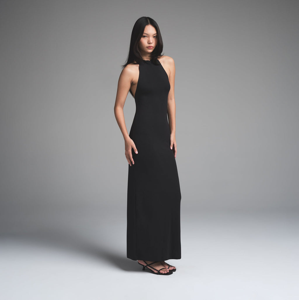 SKIMS CLOUD HALTER LONG DRESS | ONYX