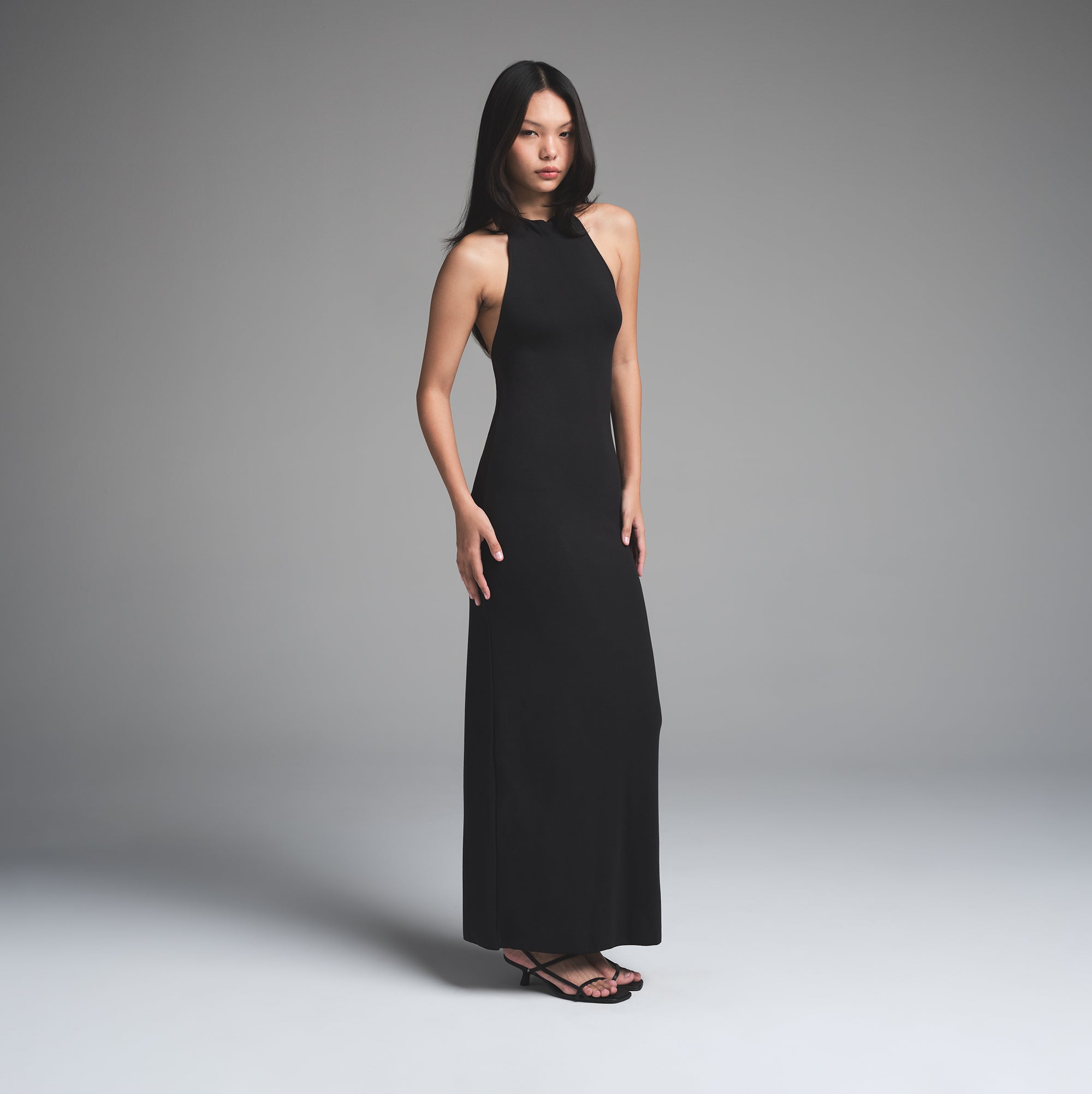 SKIMS CLOUD HALTER LONG DRESS | ONYX