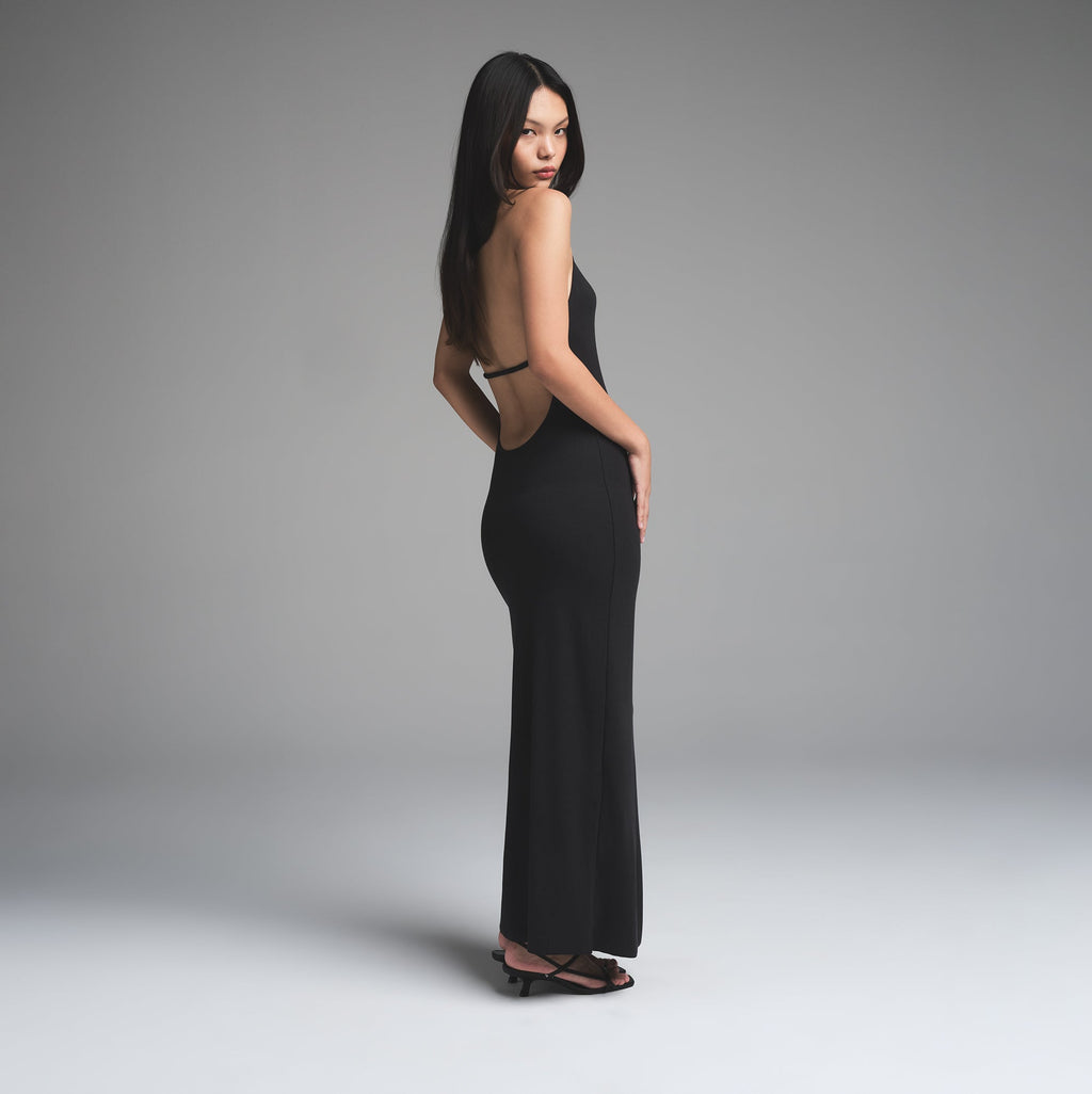 SKIMS CLOUD HALTER LONG DRESS | ONYX