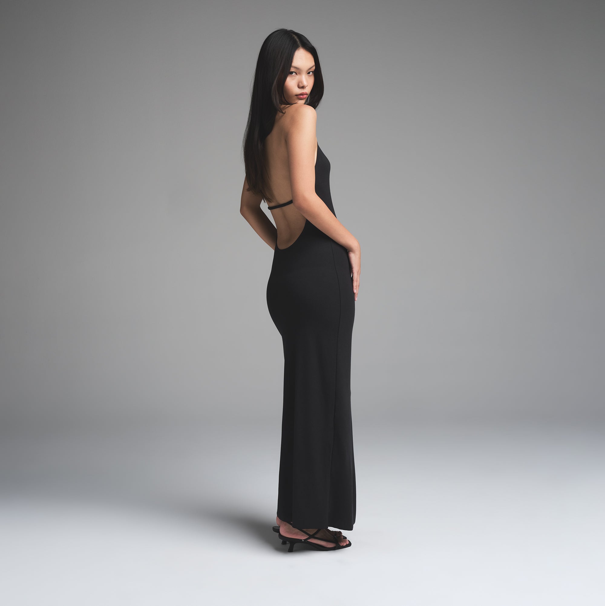 SKIMS CLOUD HALTER LONG DRESS | ONYX