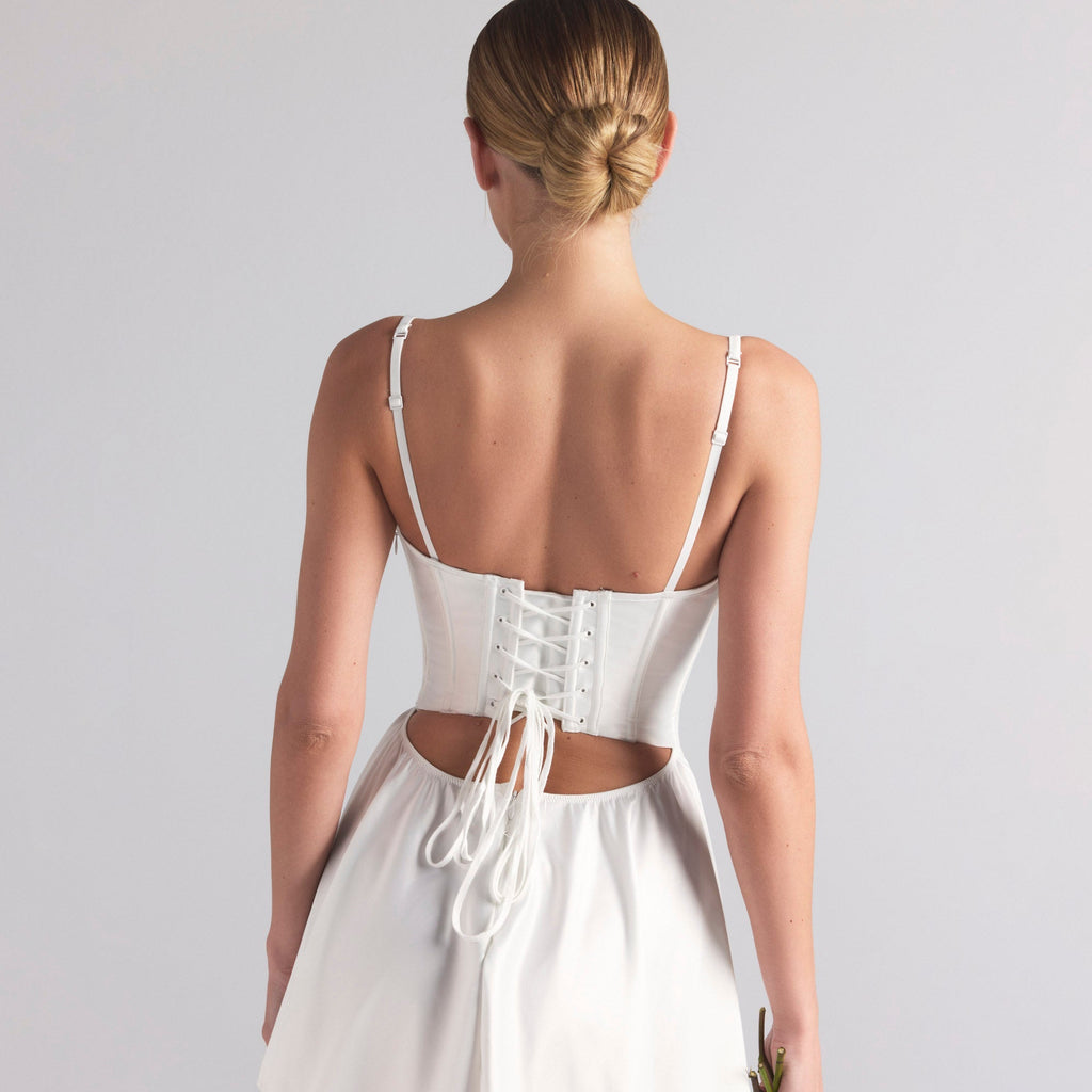 WOVEN SHINE CORSET DRESS | IVORY