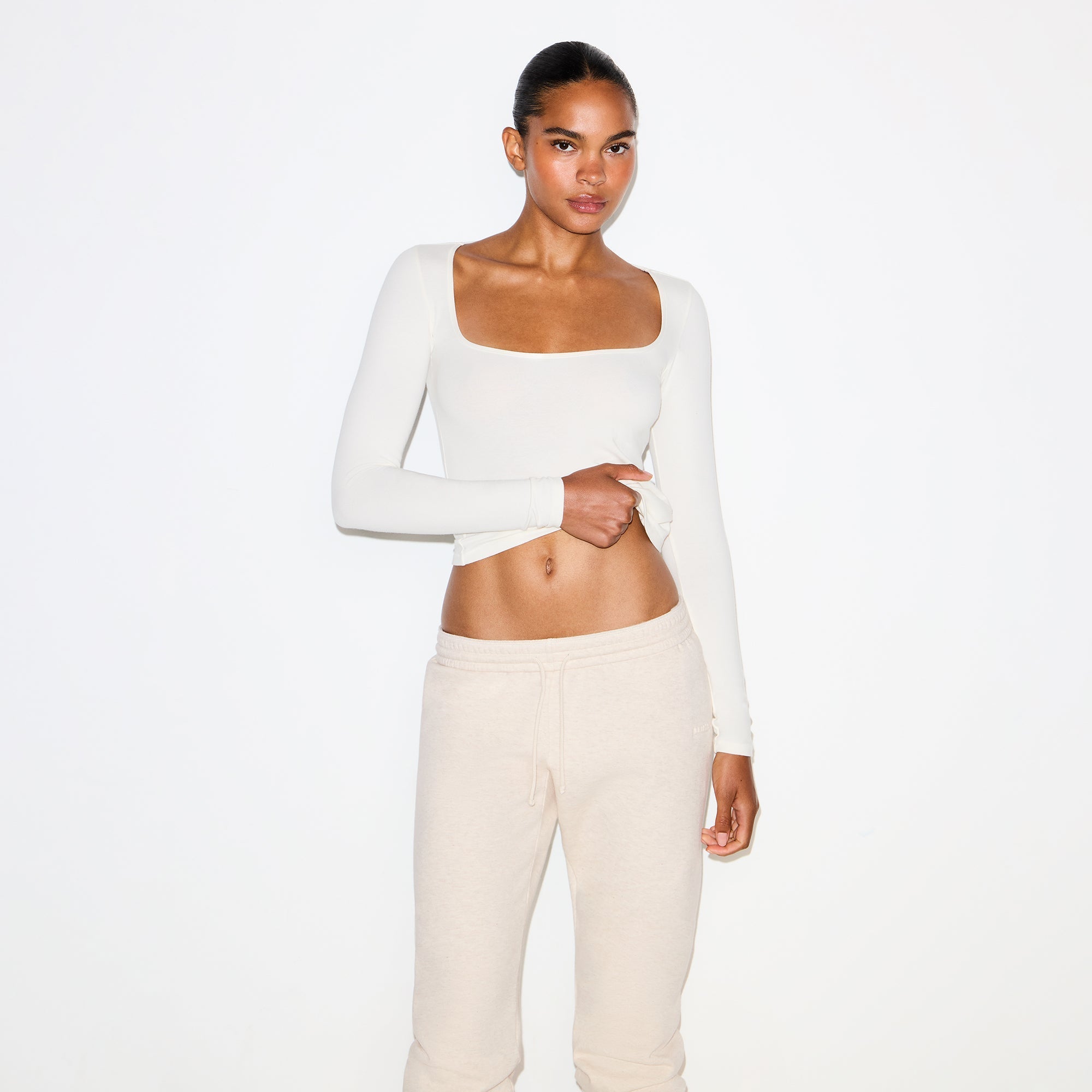 COTTON FLEECE LOW RISE CAPRI JOGGER | OATMEAL HEATHER