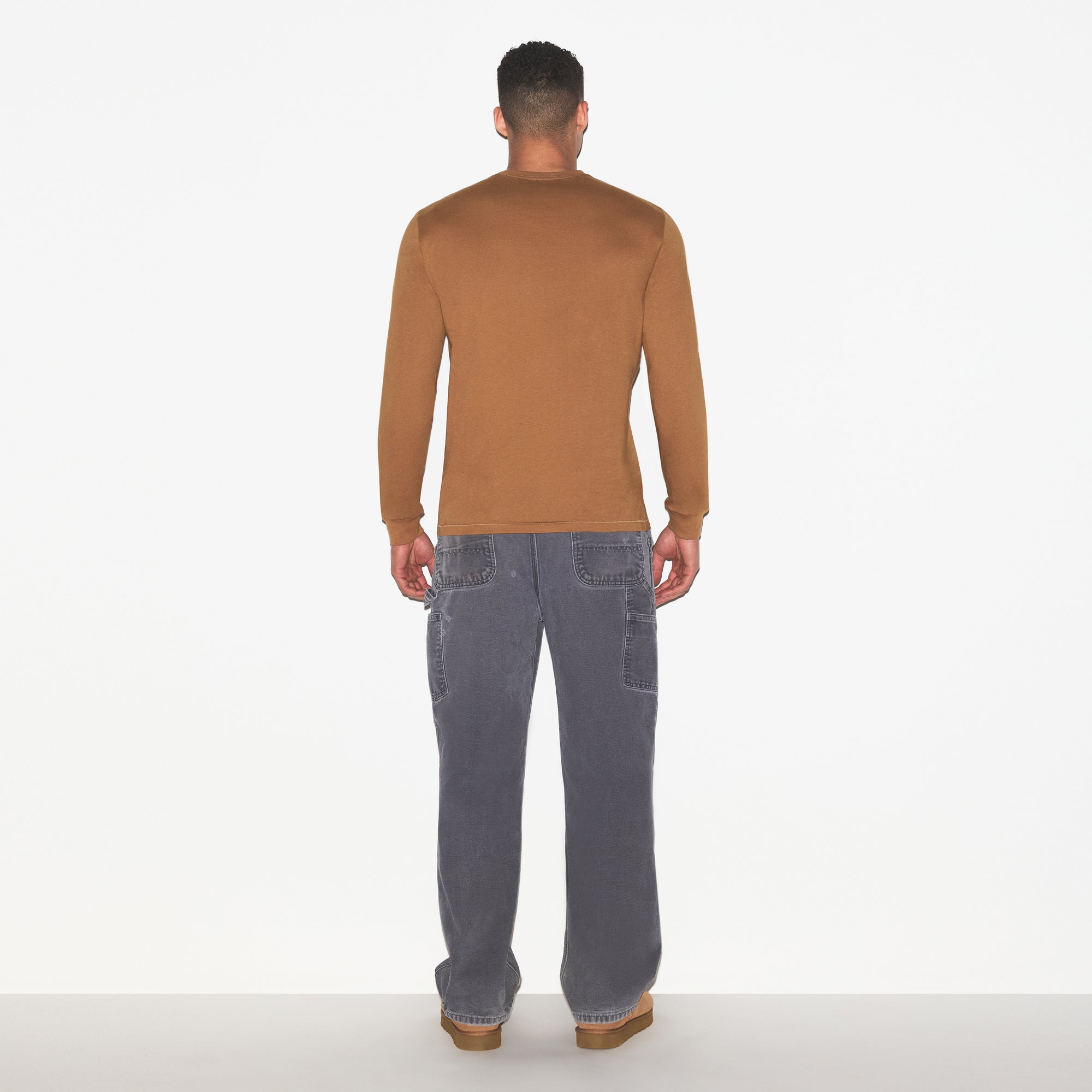 SKIMS COTTON MENS CLASSIC LONG SLEEVE T-SHIRT | RUSSET