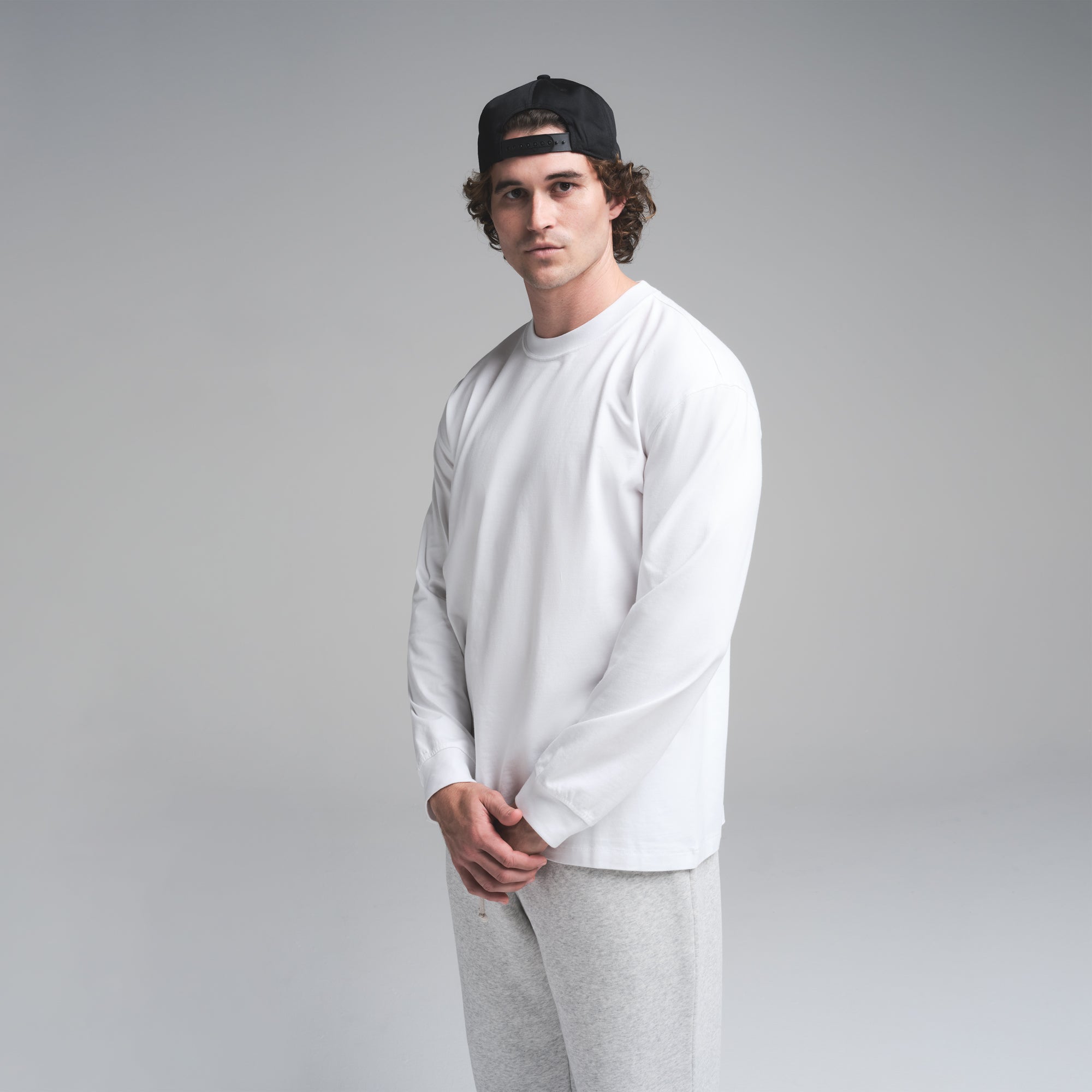 HEAVYWEIGHT COTTON MENS RELAXED LONG SLEEVE T-SHIRT | CHALK