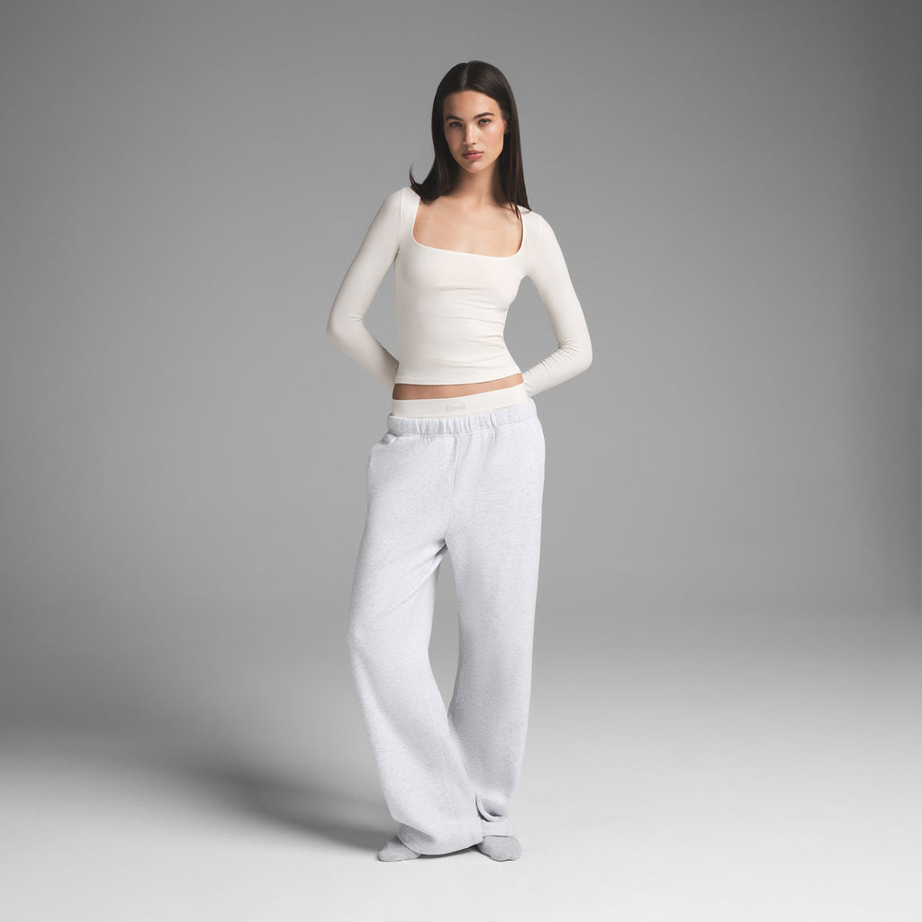 COTTON JERSEY SCOOP NECK LONG SLEEVE TOP | MARBLE