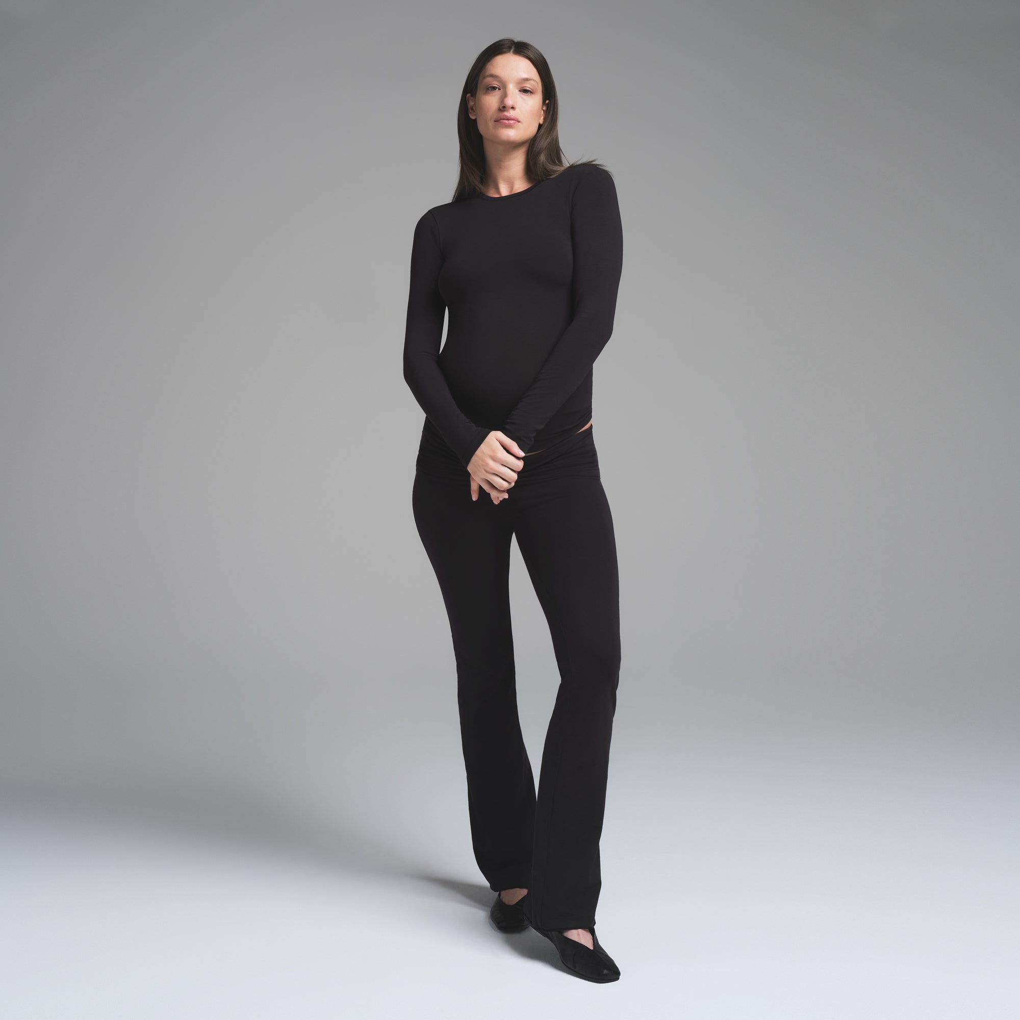 COTTON JERSEY MATERNITY LONG SLEEVE T-SHIRT | SOOT