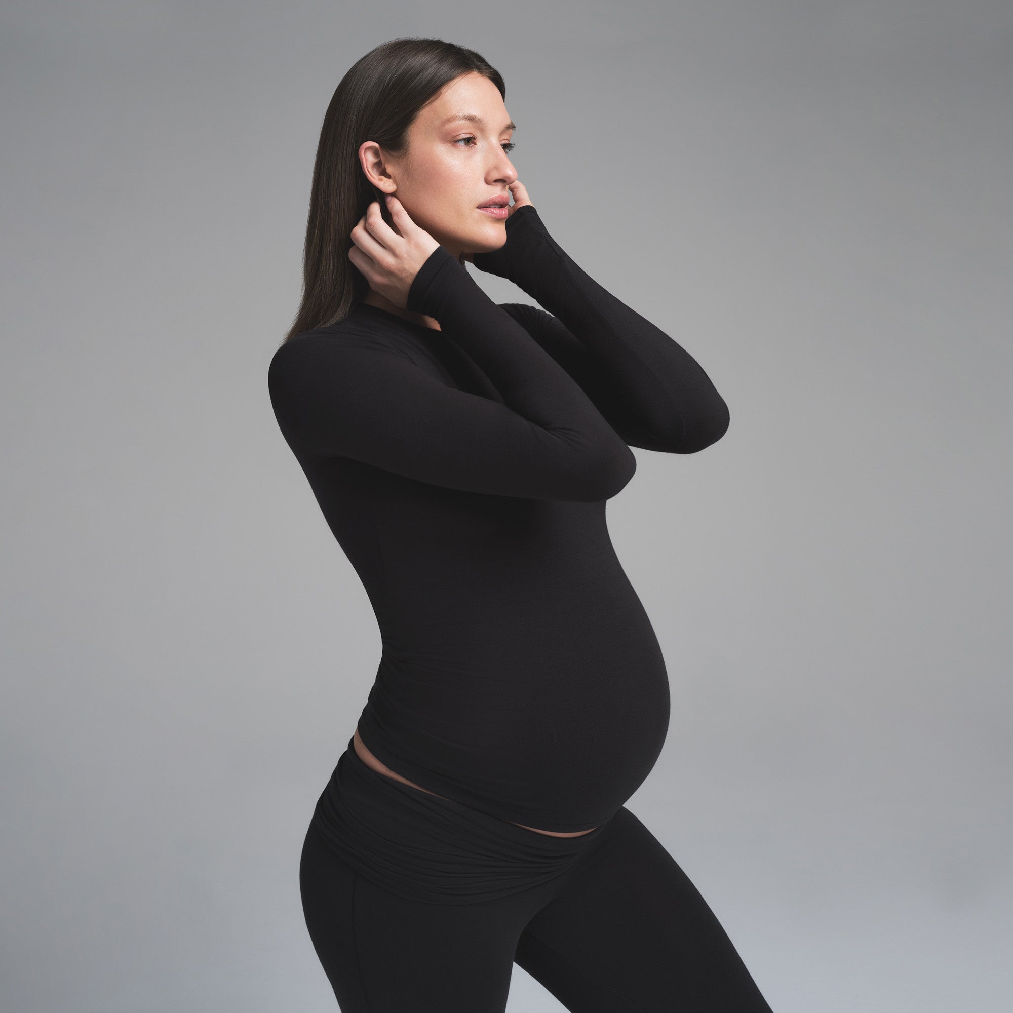 COTTON JERSEY MATERNITY LONG SLEEVE T-SHIRT | SOOT