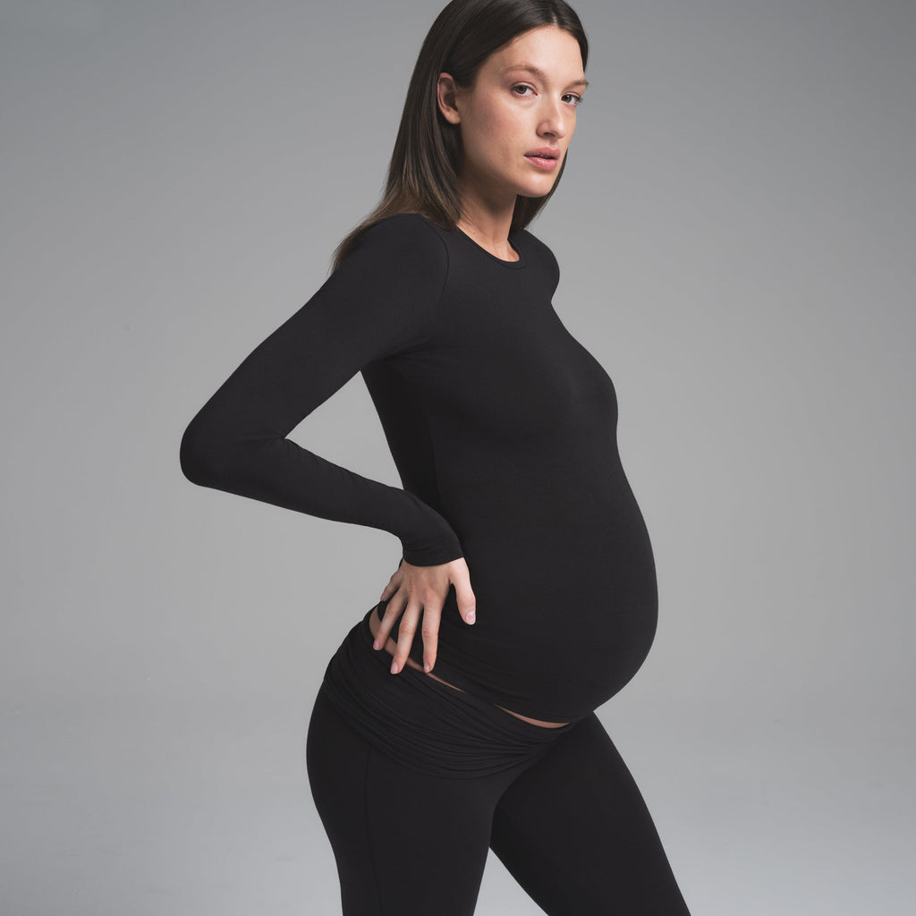 COTTON JERSEY MATERNITY LONG SLEEVE T-SHIRT | SOOT