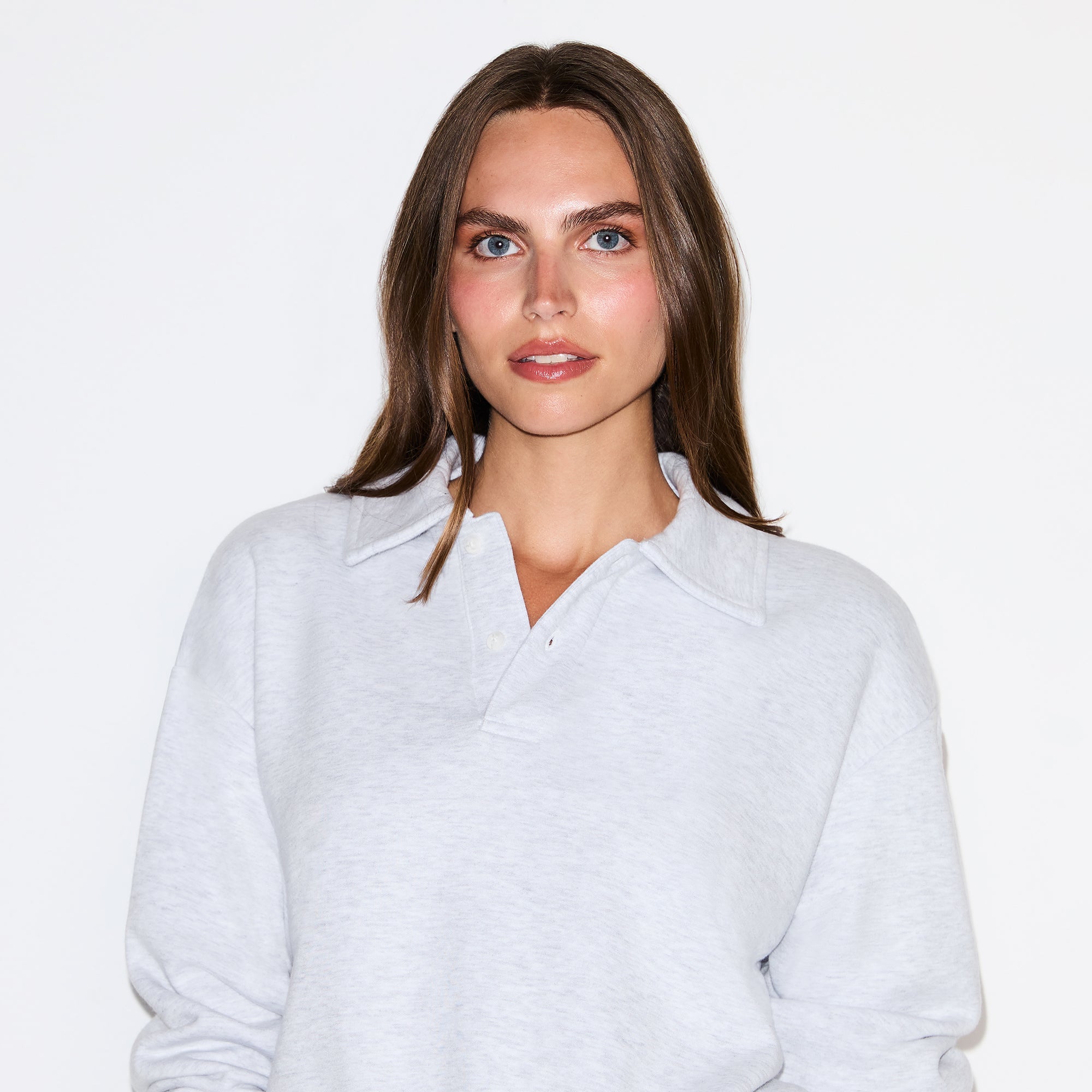 COTTON FLEECE POLO SWEATSHIRT | LIGHT HEATHER GREY