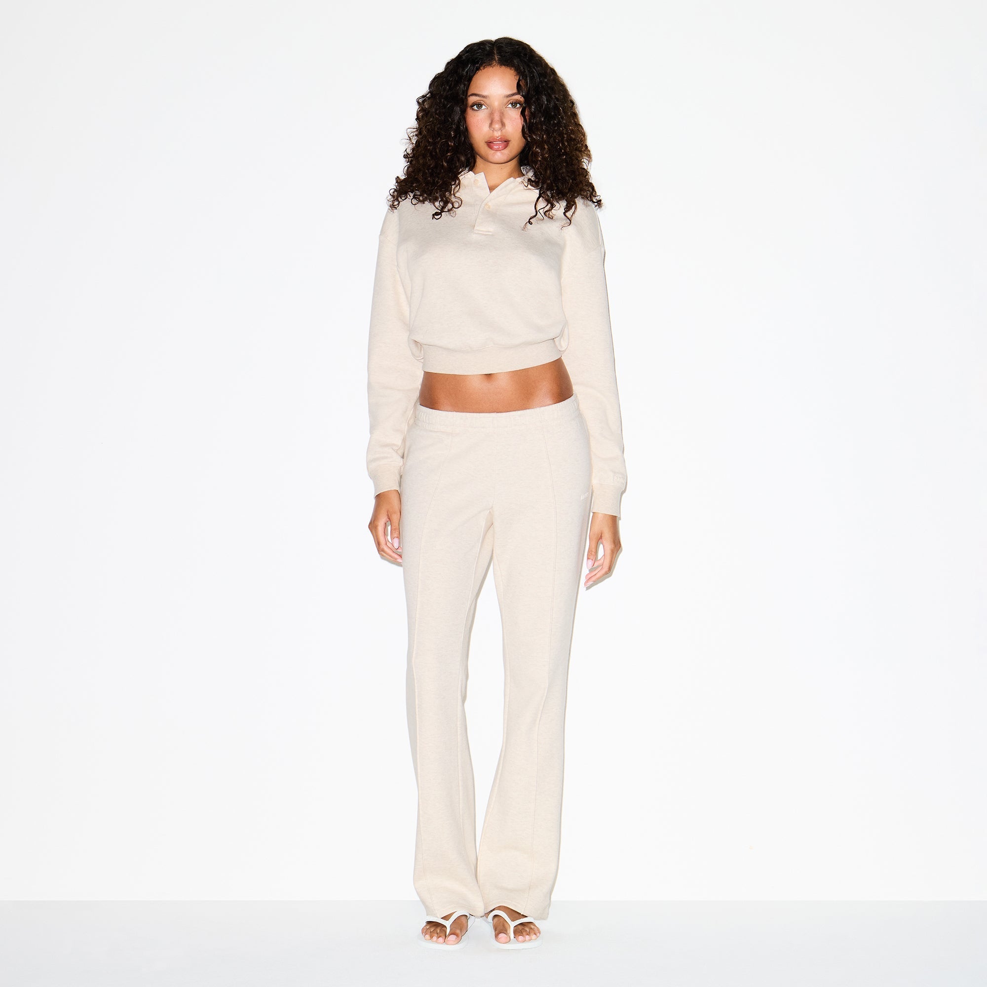 COTTON FLEECE POLO SWEATSHIRT | OATMEAL HEATHER