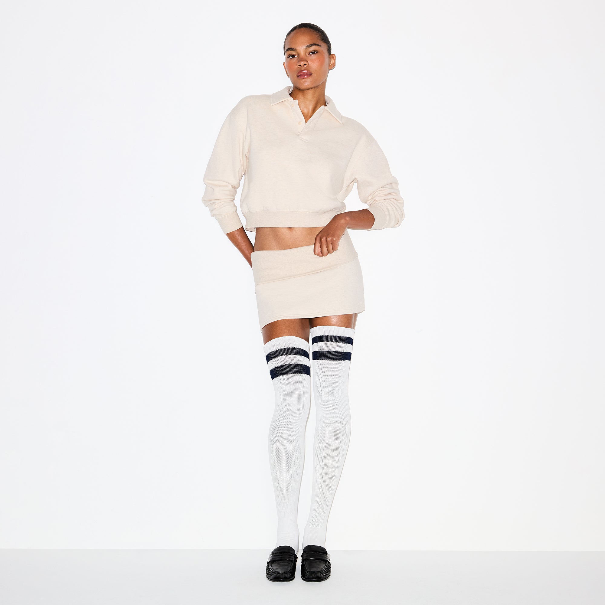 COTTON FLEECE POLO SWEATSHIRT | OATMEAL HEATHER