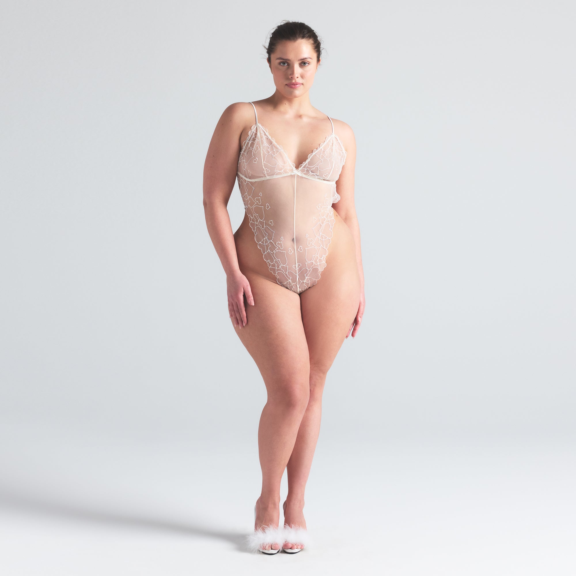 EMBROIDERED TULLE TEDDY | MARBLE