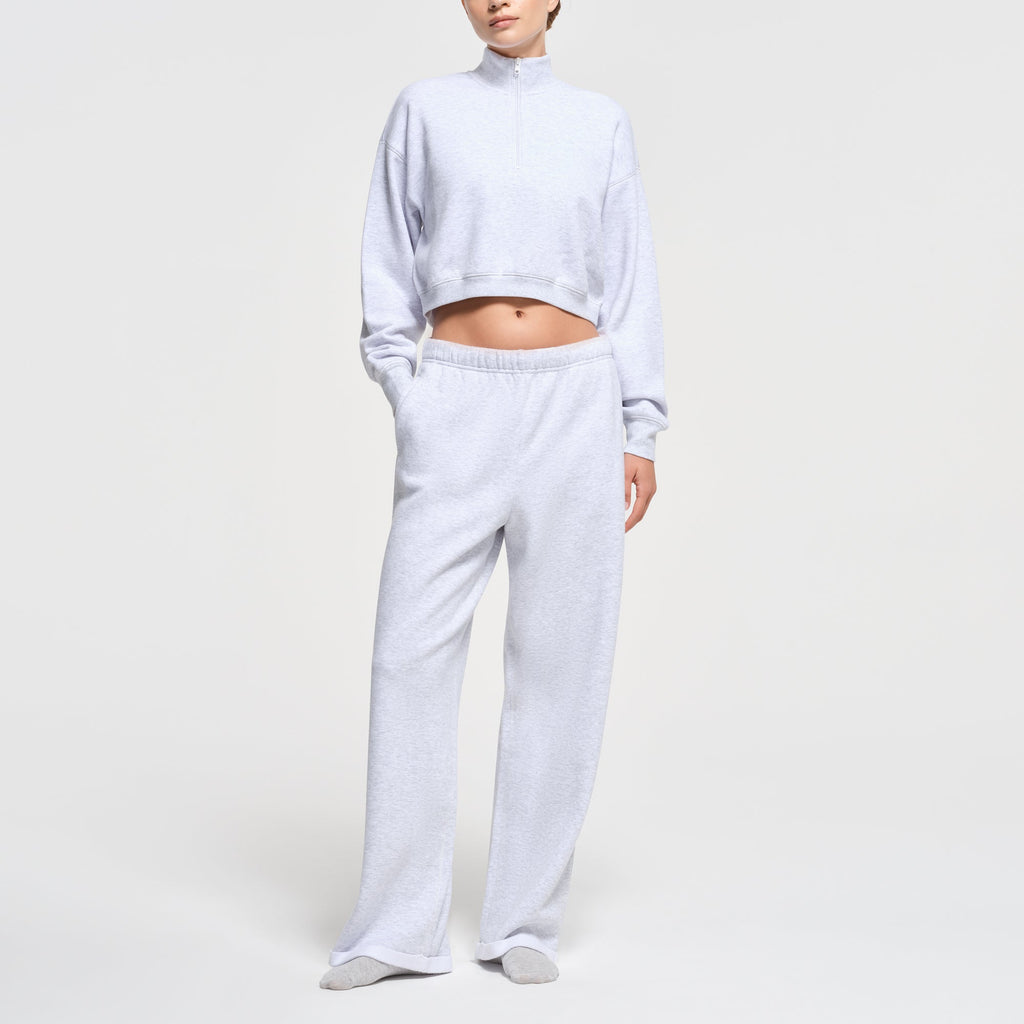 COTTON FLEECE CROPPED HALF ZIP PULLOVER | LIGHT HEATHER GREY