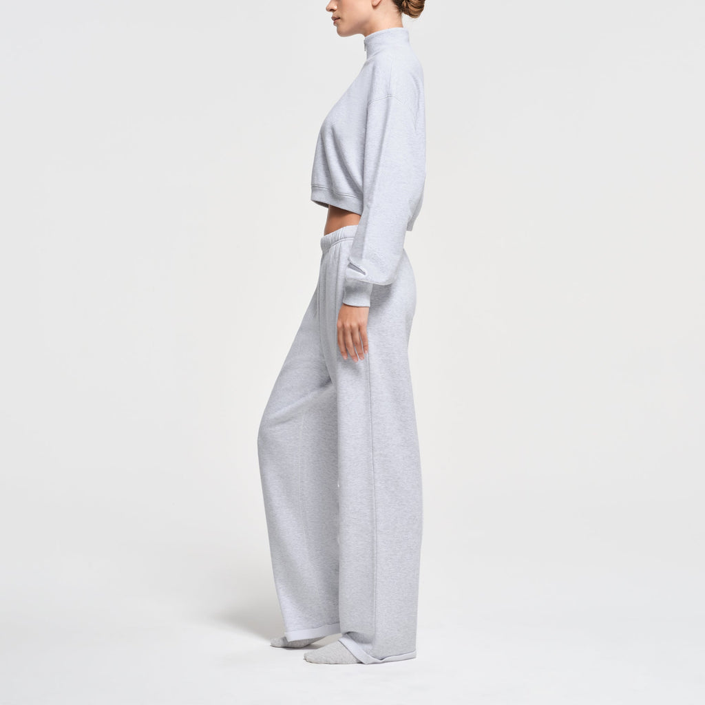 COTTON FLEECE CROPPED HALF ZIP PULLOVER | LIGHT HEATHER GREY