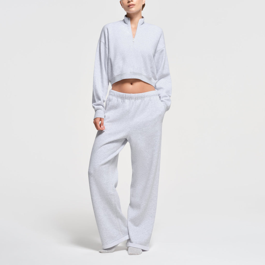 COTTON FLEECE CROPPED HALF ZIP PULLOVER | LIGHT HEATHER GREY