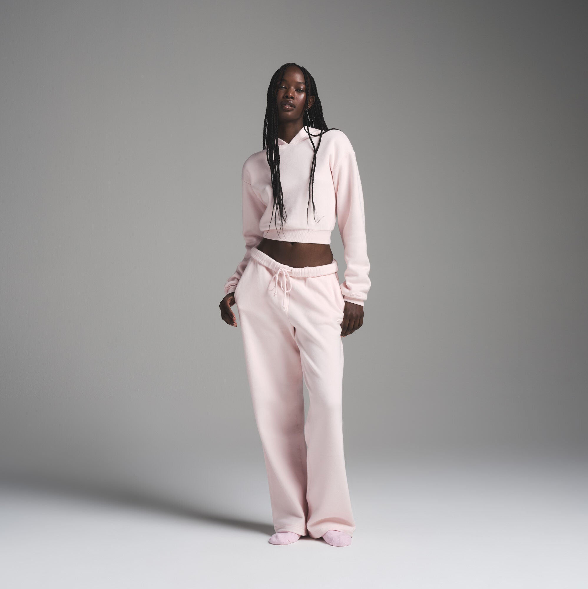 COTTON FLEECE SHRUNKEN HOODIE | BARELY PINK