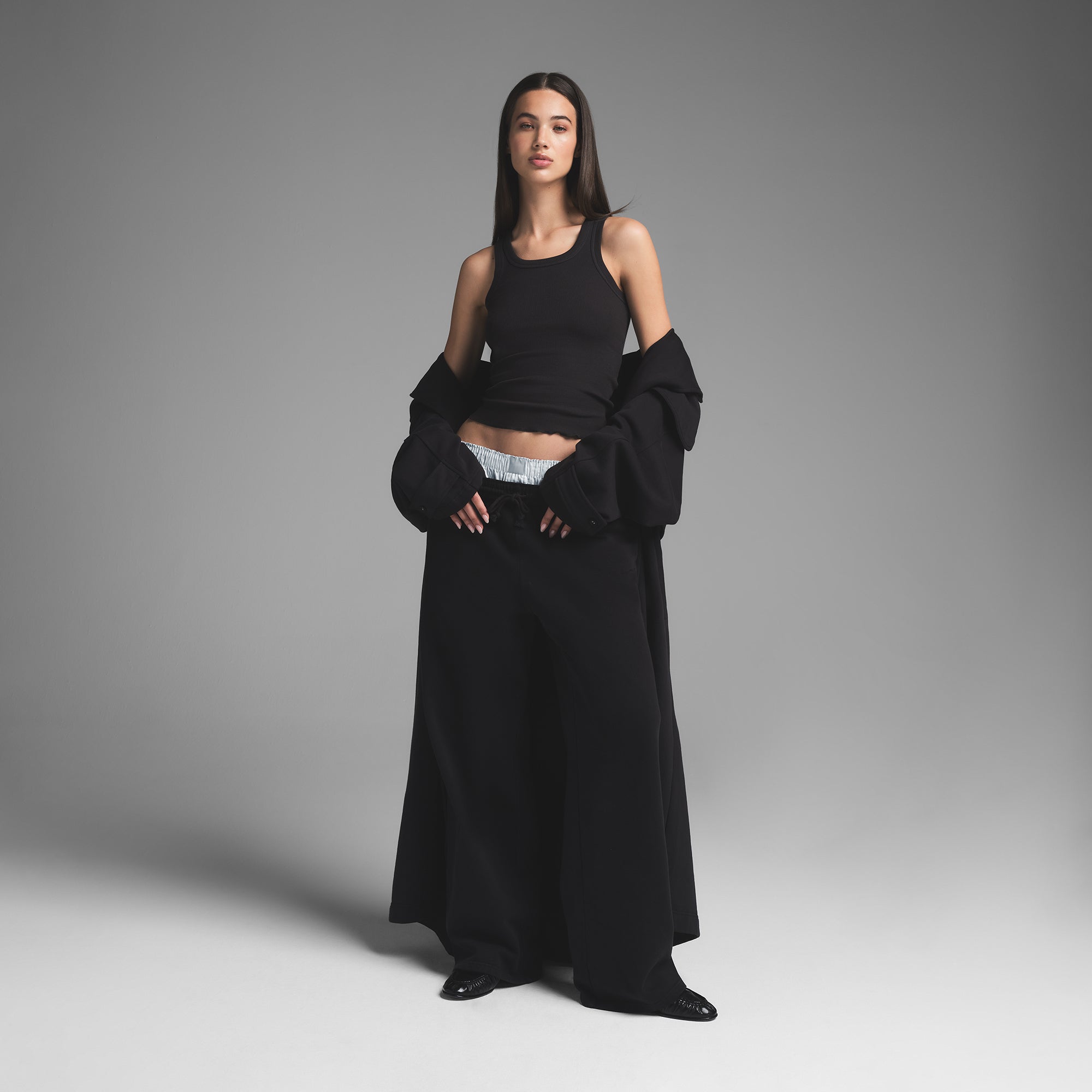 BOYFRIEND FLEECE OVERSIZED TRENCH COAT | WASHED ONYX