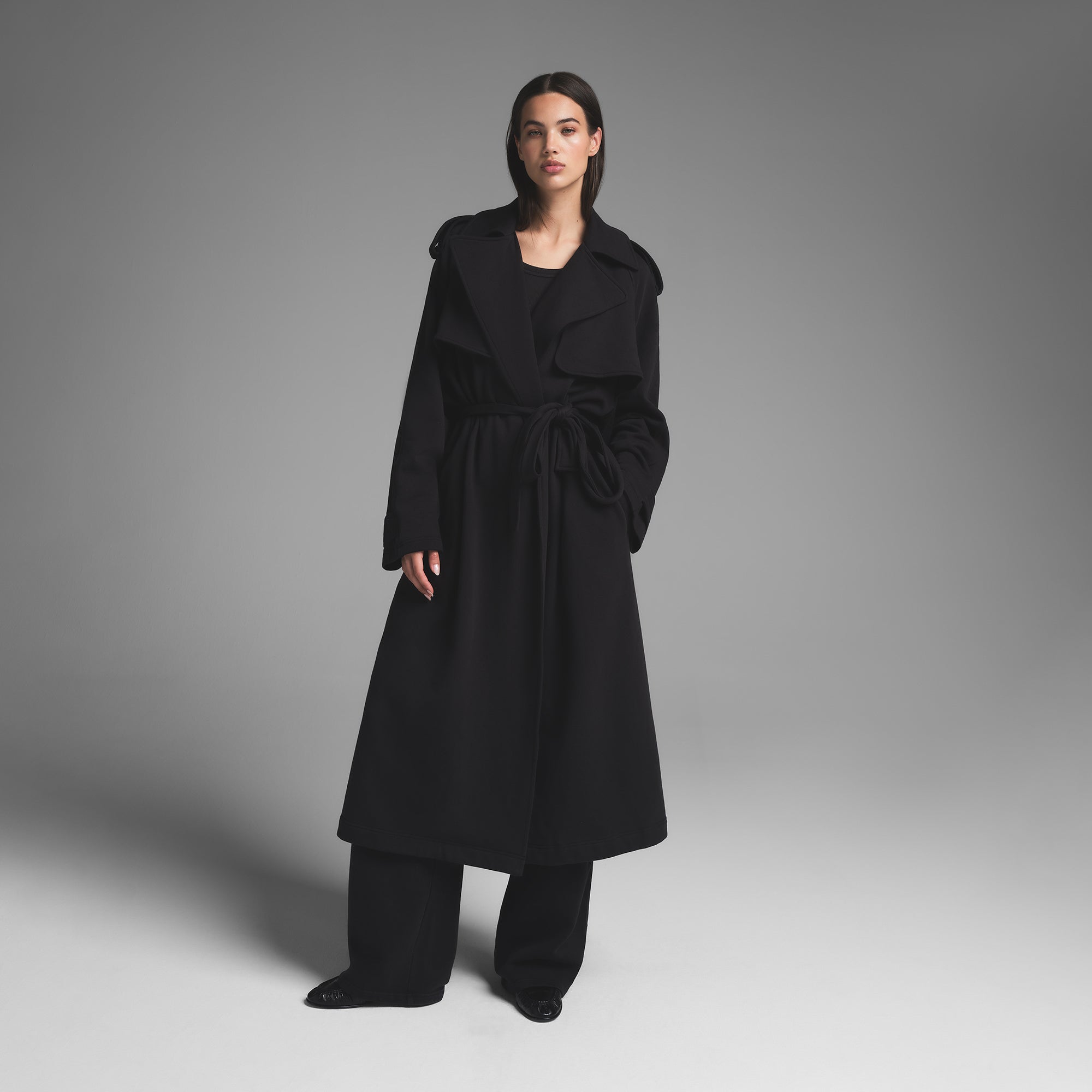 BOYFRIEND FLEECE OVERSIZED TRENCH COAT | WASHED ONYX