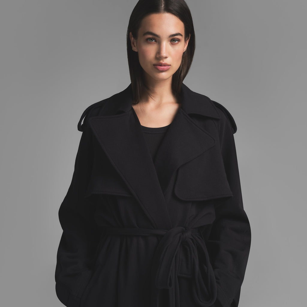 BOYFRIEND FLEECE OVERSIZED TRENCH COAT | WASHED ONYX