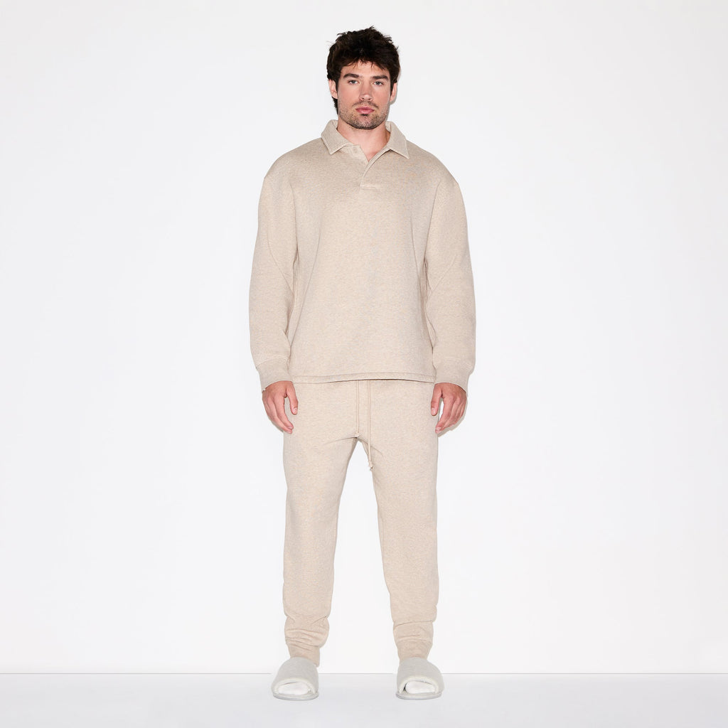 FLEECE LOUNGE MENS RELAXED POLO | DESERT HEATHER GREY