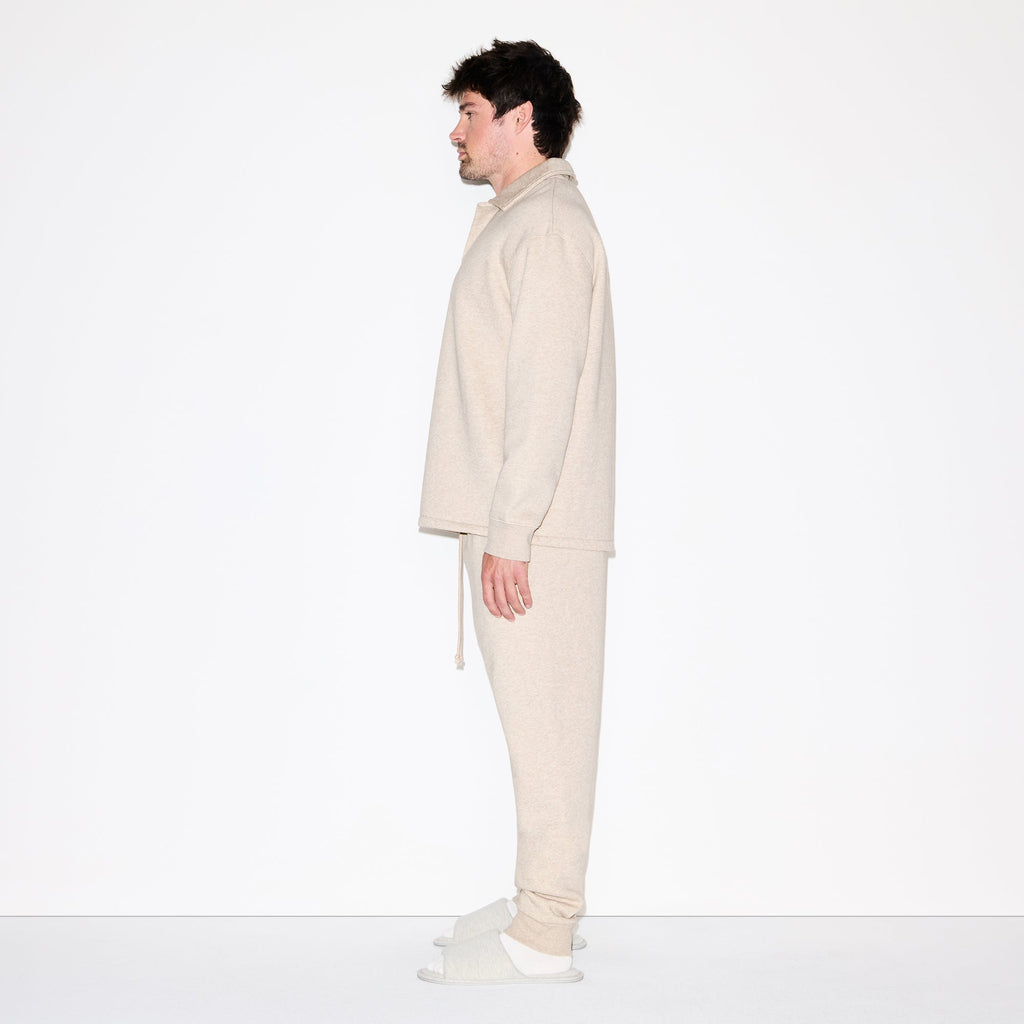 FLEECE LOUNGE MENS RELAXED POLO | DESERT HEATHER GREY