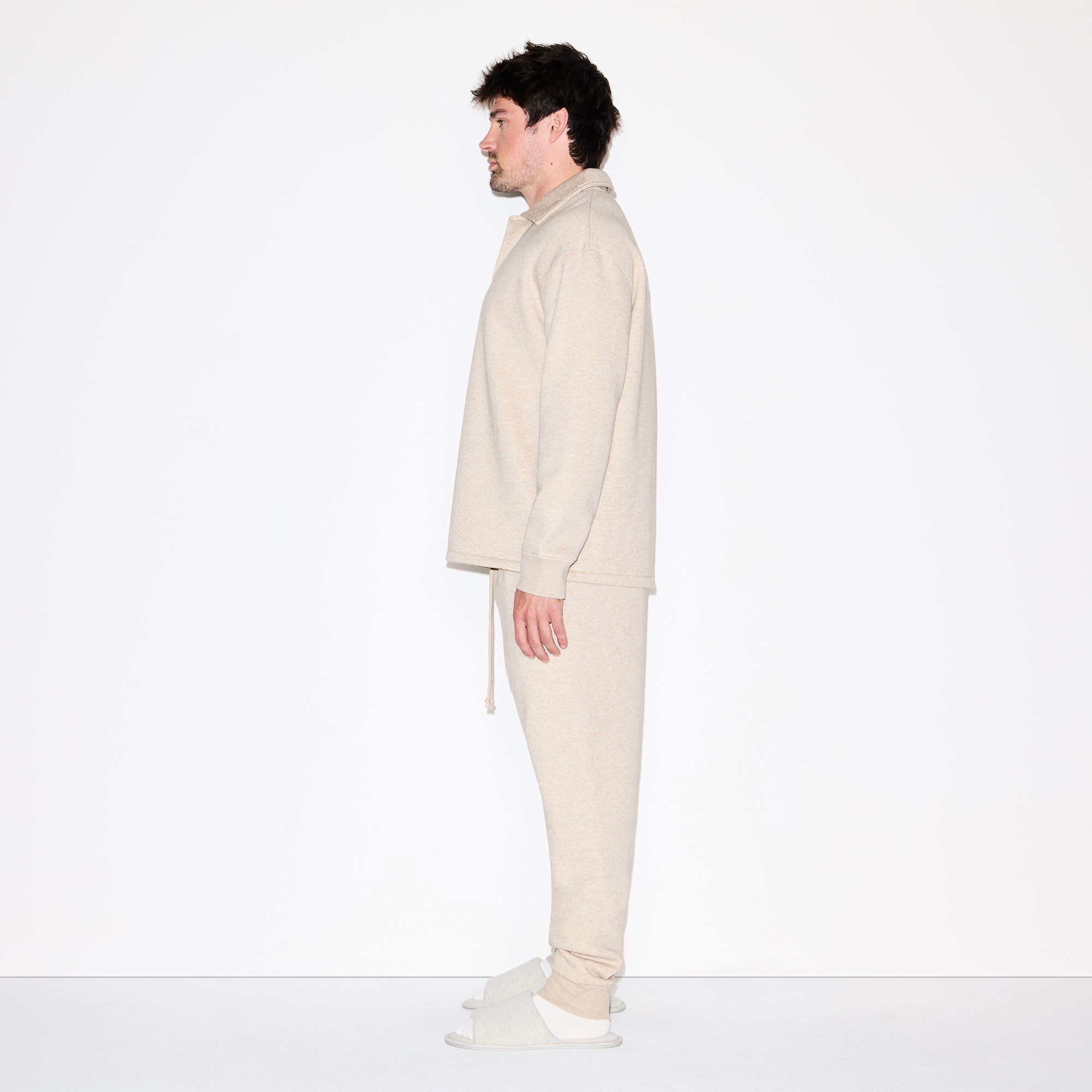 FLEECE LOUNGE MENS RELAXED POLO | DESERT HEATHER GREY