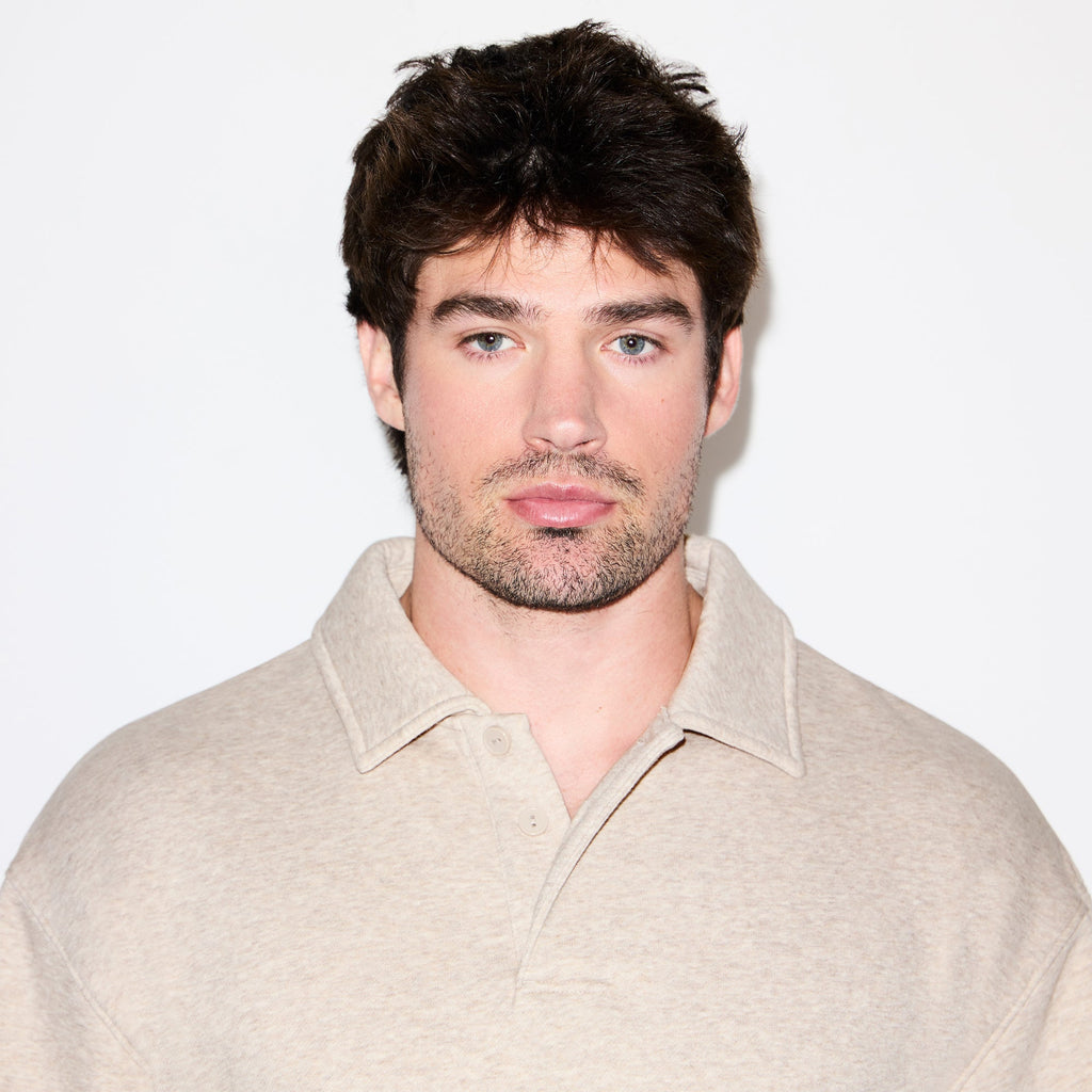 FLEECE LOUNGE MENS RELAXED POLO | DESERT HEATHER GREY