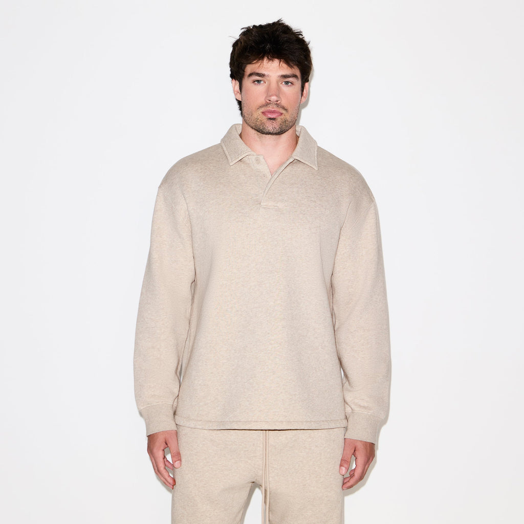FLEECE LOUNGE MENS RELAXED POLO | DESERT HEATHER GREY