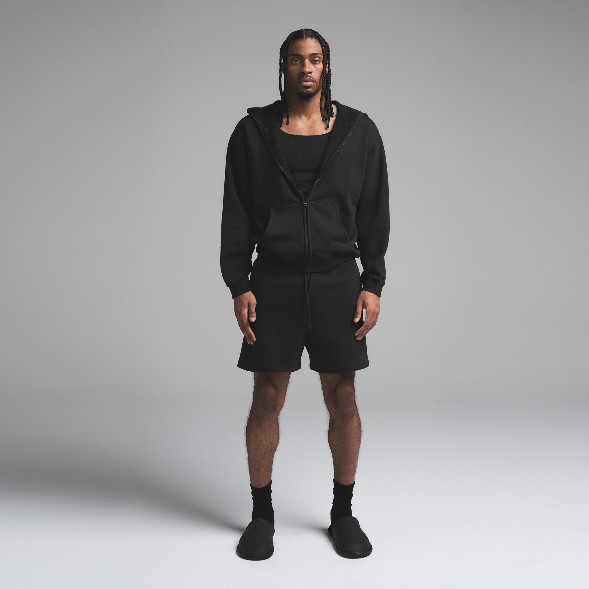 FLEECE LOUNGE MENS RELAXED ZIP UP HOODIE | WASHED ONYX