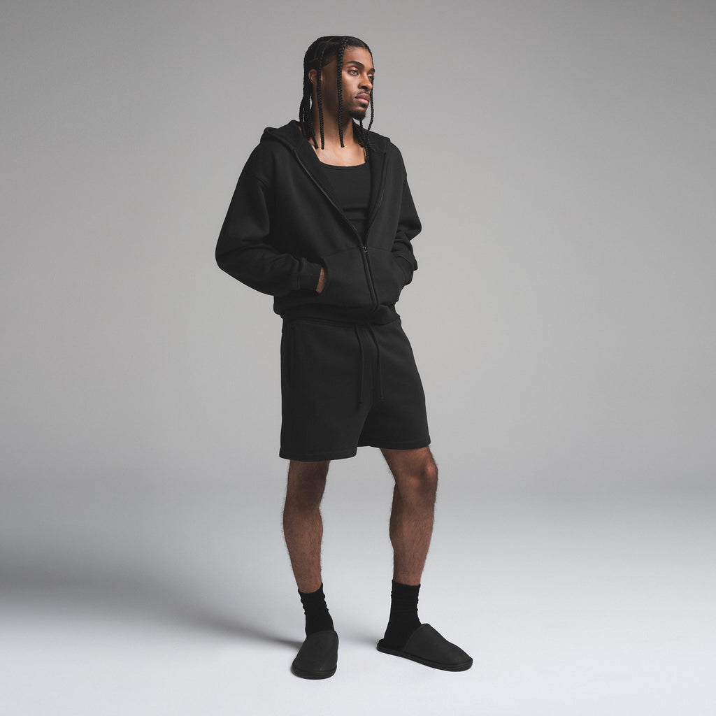FLEECE LOUNGE MENS RELAXED ZIP UP HOODIE | WASHED ONYX