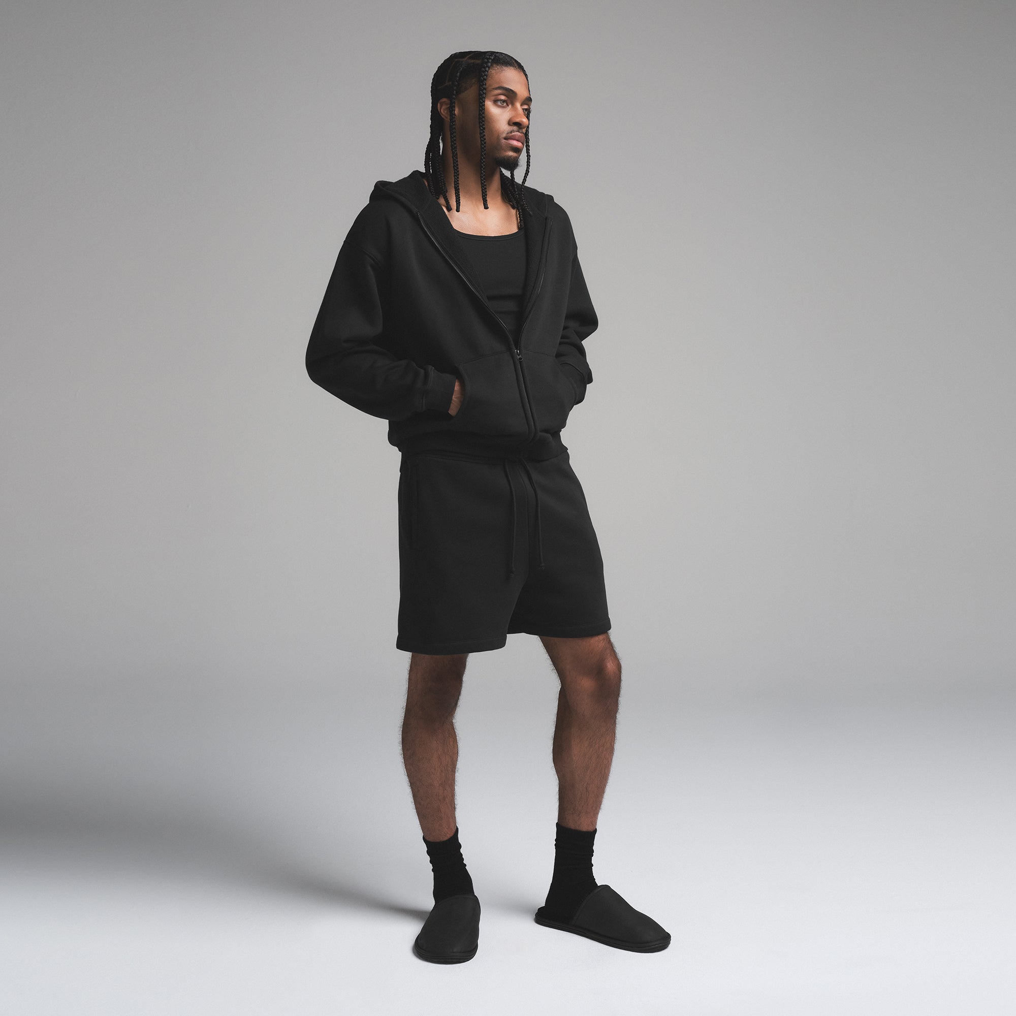 FLEECE LOUNGE MENS RELAXED ZIP UP HOODIE | WASHED ONYX