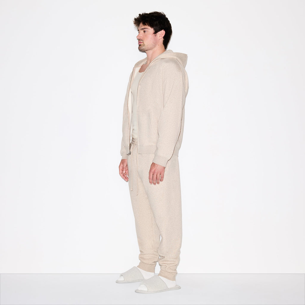 FLEECE LOUNGE MENS RELAXED ZIP UP HOODIE | DESERT HEATHER