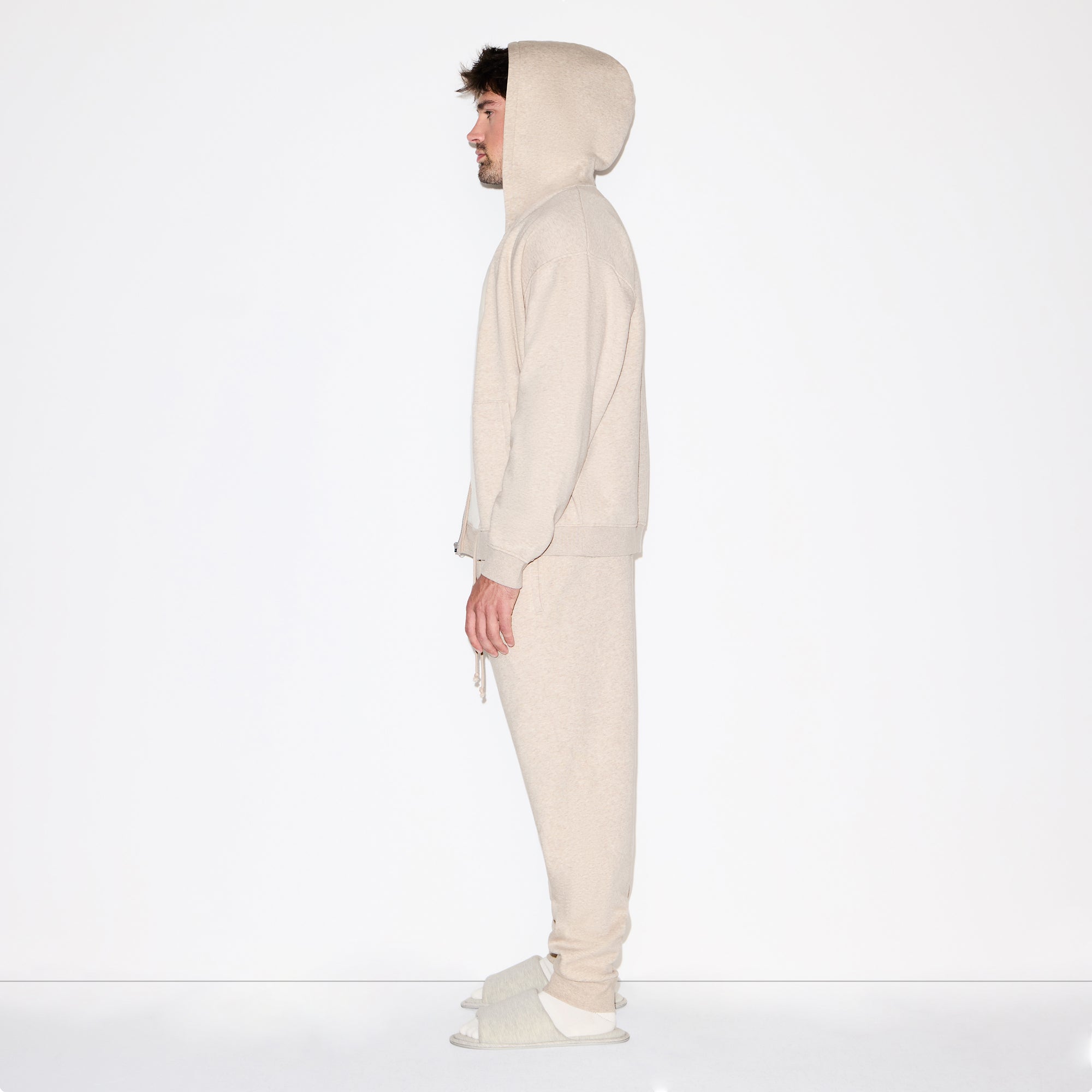 FLEECE LOUNGE MENS RELAXED ZIP UP HOODIE | DESERT HEATHER