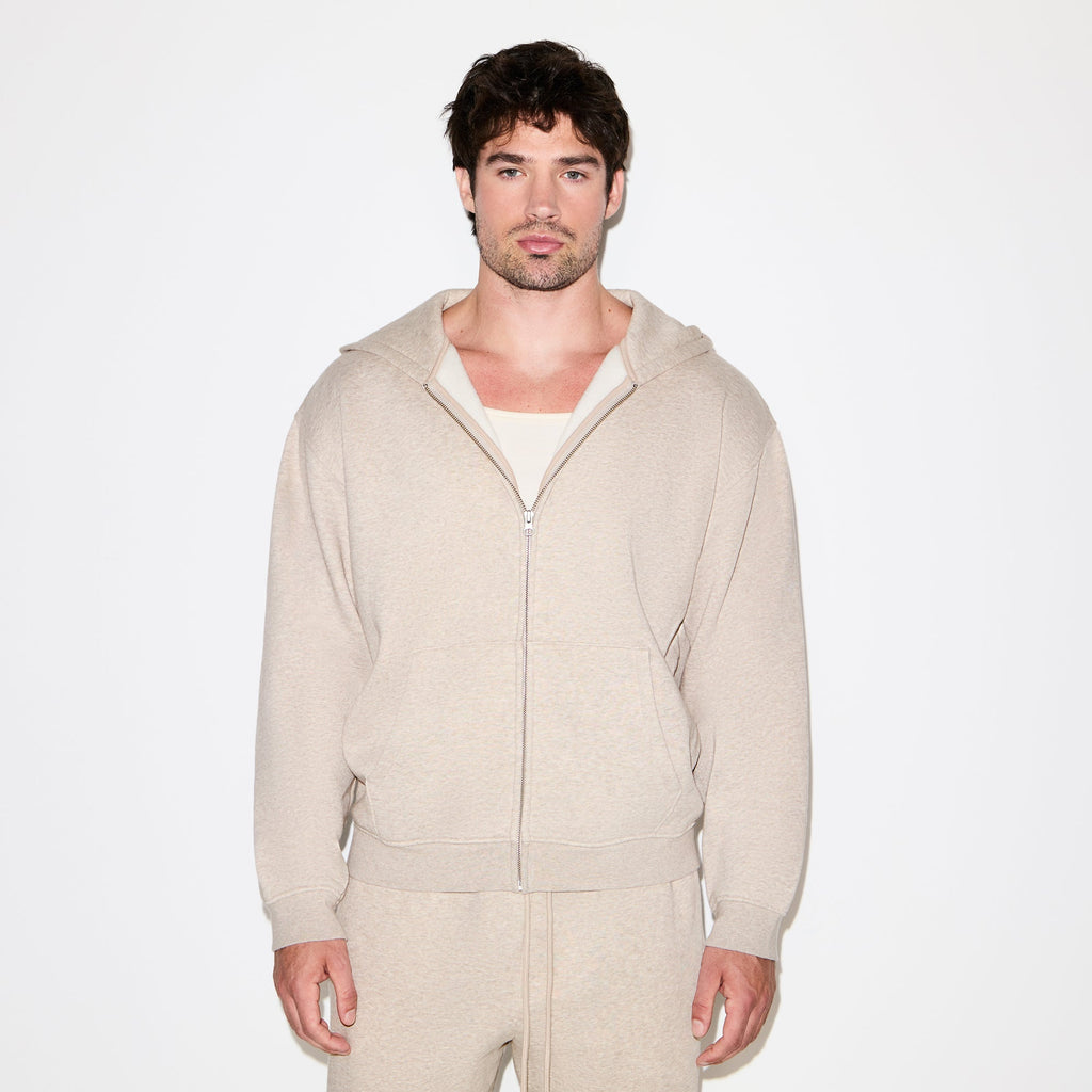 FLEECE LOUNGE MENS RELAXED ZIP UP HOODIE | DESERT HEATHER